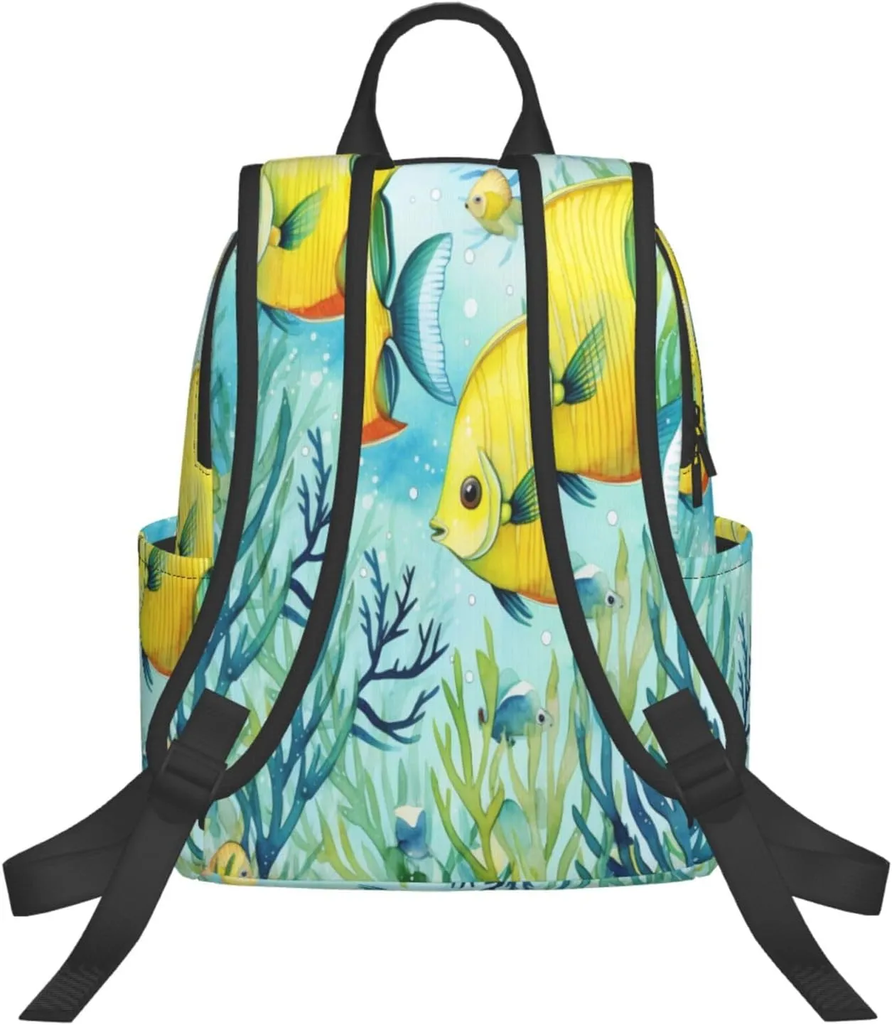 Backpack For Women Men Cute Tropical Fish Ocean Sea Watercolor Bookbag Lightweight Travel Casual Daypack Water Resistant Outdoor Hiking Sport Rucksack