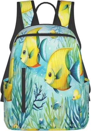 Backpack For Women Men Cute Tropical Fish Ocean Sea Watercolor Bookbag Lightweight Travel Casual Daypack Water Resistant Outdoor Hiking Sport Rucksack