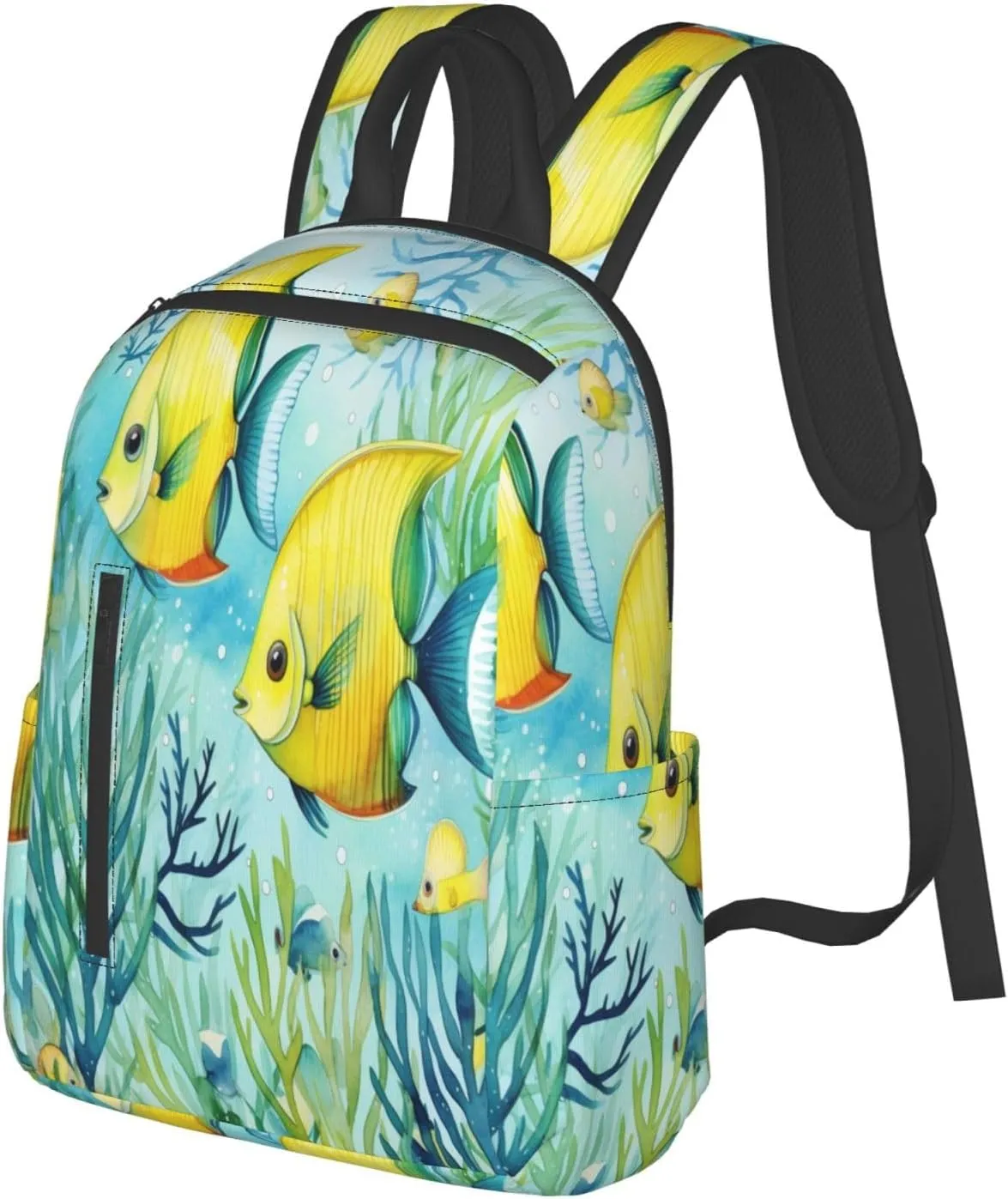 Backpack For Women Men Cute Tropical Fish Ocean Sea Watercolor Bookbag Lightweight Travel Casual Daypack Water Resistant Outdoor Hiking Sport Rucksack