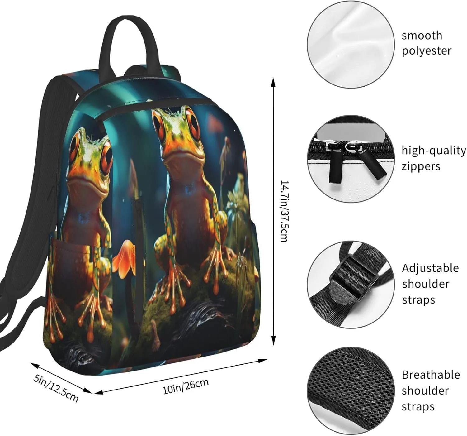 Backpack For Women Men Forest Tree Frog Bookbag Lightweight Travel Casual Daypack Water Resistant Outdoor Hiking Sport Rucksack