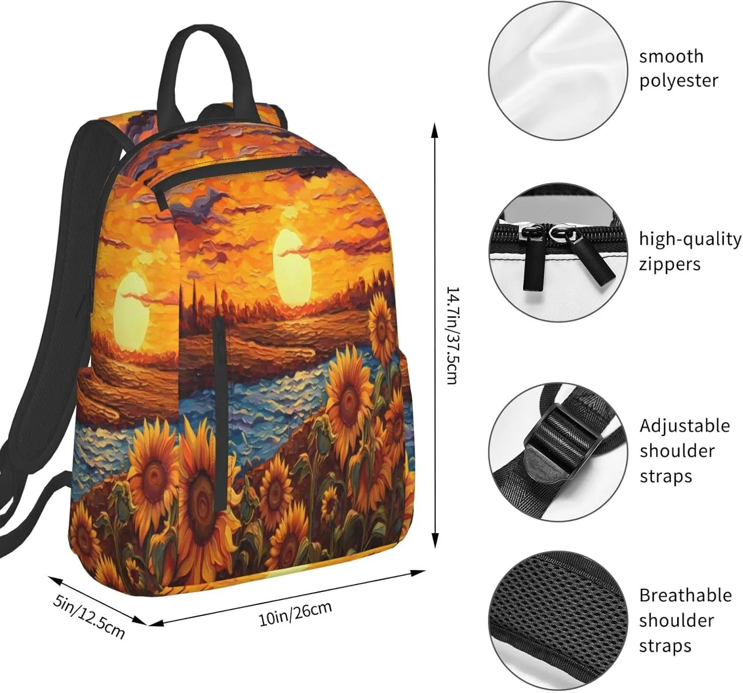 Backpack For Women Men Sunflower Sunset Art Bookbag Lightweight Travel Casual Daypack Water Resistant Outdoor Hiking Sport Rucksack