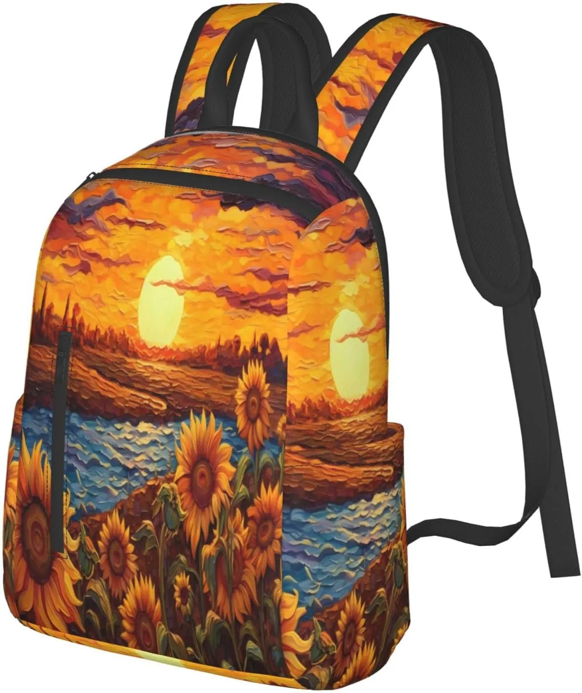 Backpack For Women Men Sunflower Sunset Art Bookbag Lightweight Travel Casual Daypack Water Resistant Outdoor Hiking Sport Rucksack