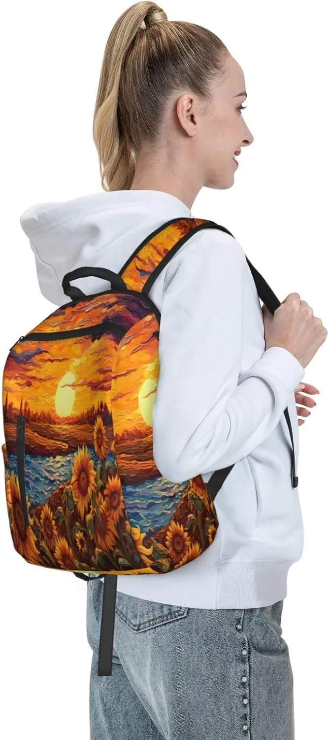 Backpack For Women Men Sunflower Sunset Art Bookbag Lightweight Travel Casual Daypack Water Resistant Outdoor Hiking Sport Rucksack