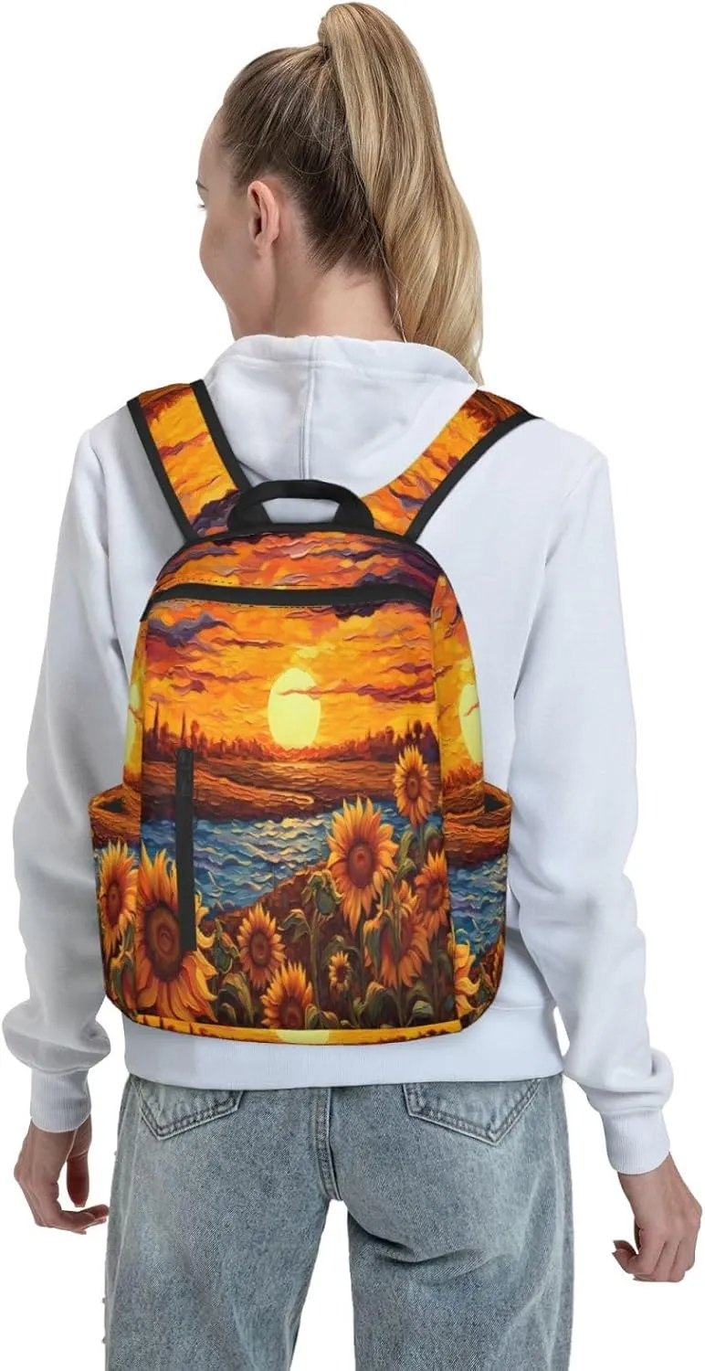 Backpack For Women Men Sunflower Sunset Art Bookbag Lightweight Travel Casual Daypack Water Resistant Outdoor Hiking Sport Rucksack