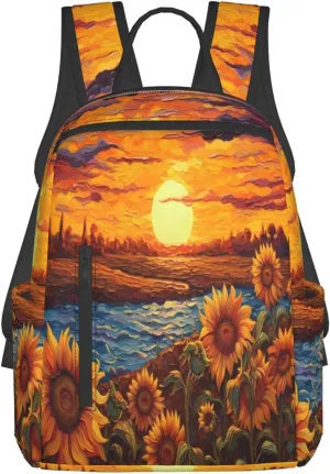 Backpack For Women Men Sunflower Sunset Art Bookbag Lightweight Travel Casual Daypack Water Resistant Outdoor Hiking Sport Rucksack