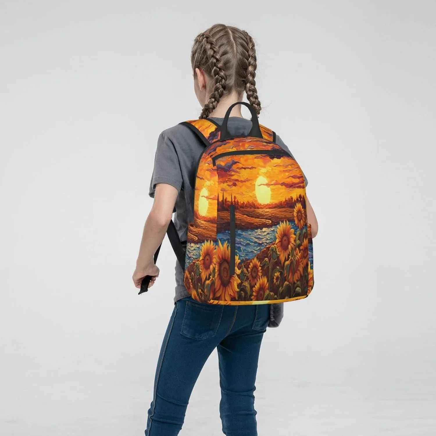 Backpack For Women Men Sunflower Sunset Art Bookbag Lightweight Travel Casual Daypack Water Resistant Outdoor Hiking Sport Rucksack