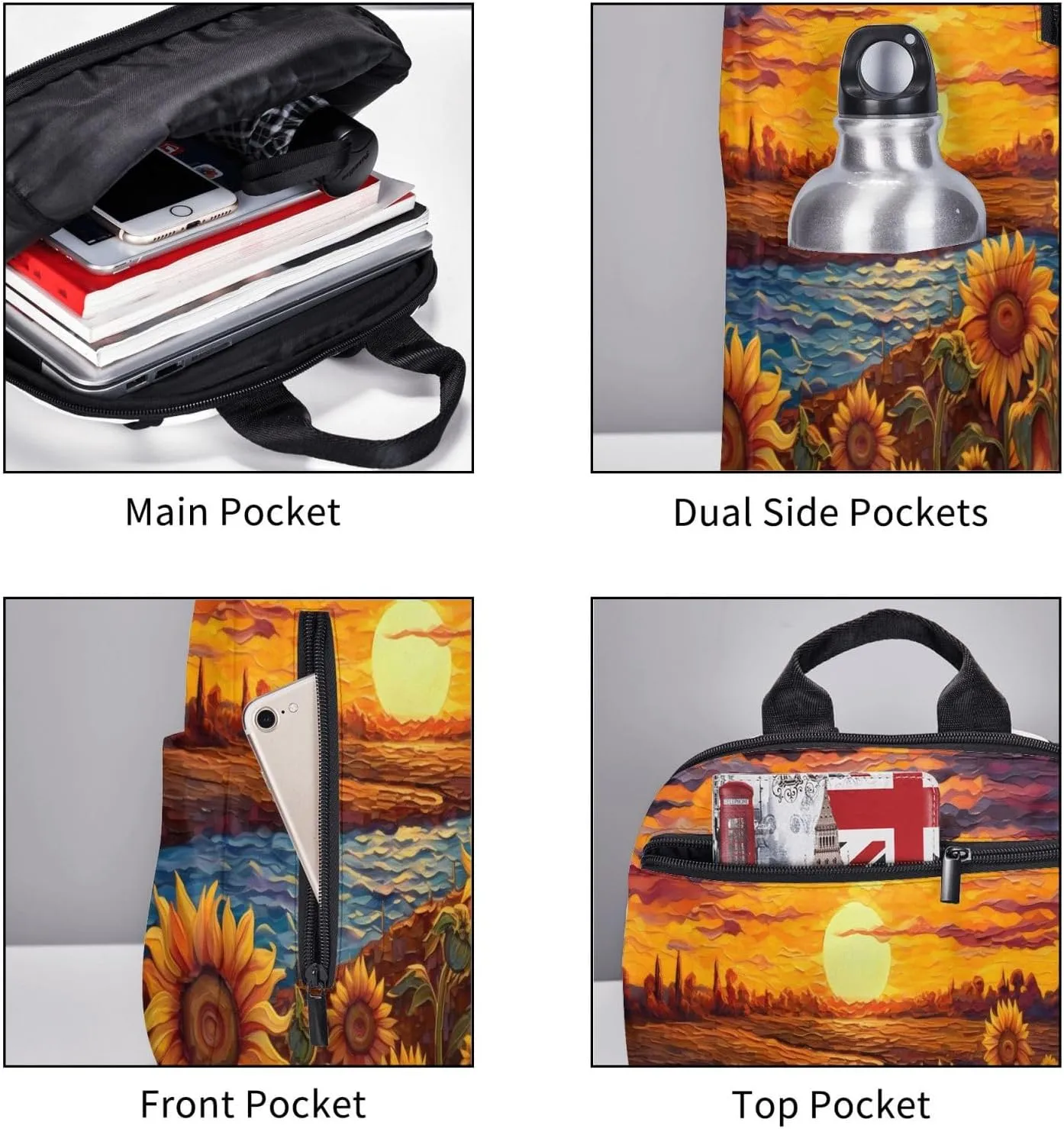Backpack For Women Men Sunflower Sunset Art Bookbag Lightweight Travel Casual Daypack Water Resistant Outdoor Hiking Sport Rucksack