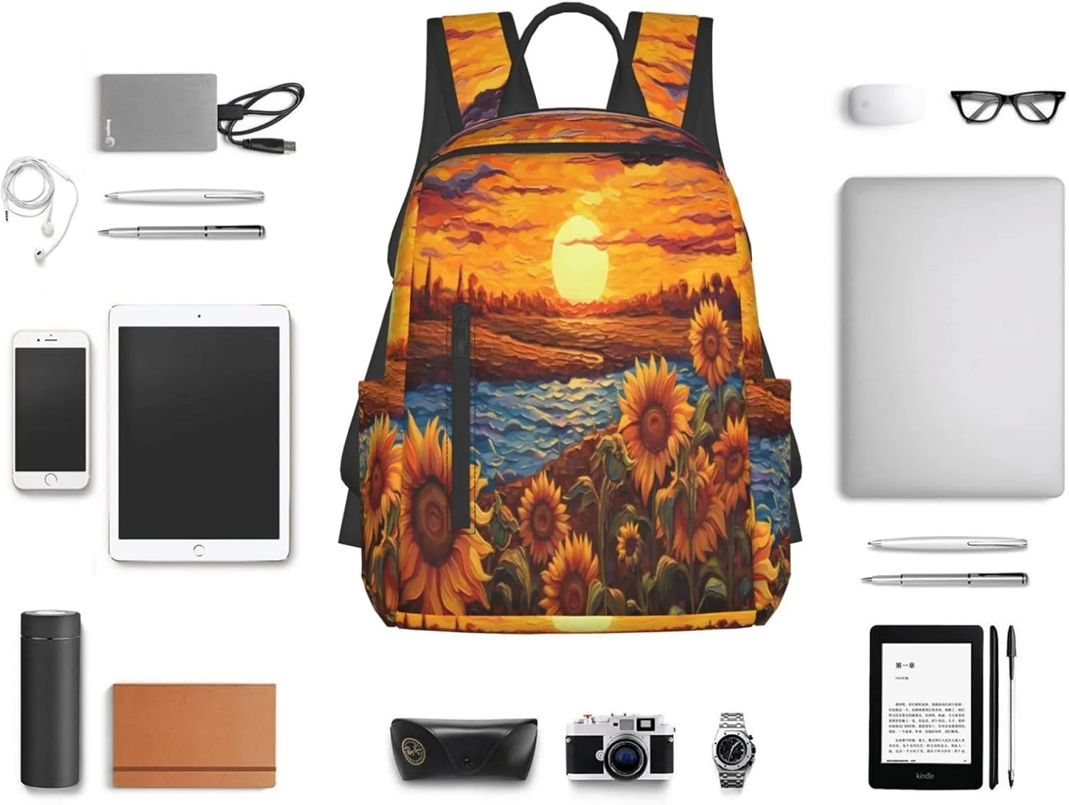 Backpack For Women Men Sunflower Sunset Art Bookbag Lightweight Travel Casual Daypack Water Resistant Outdoor Hiking Sport Rucksack