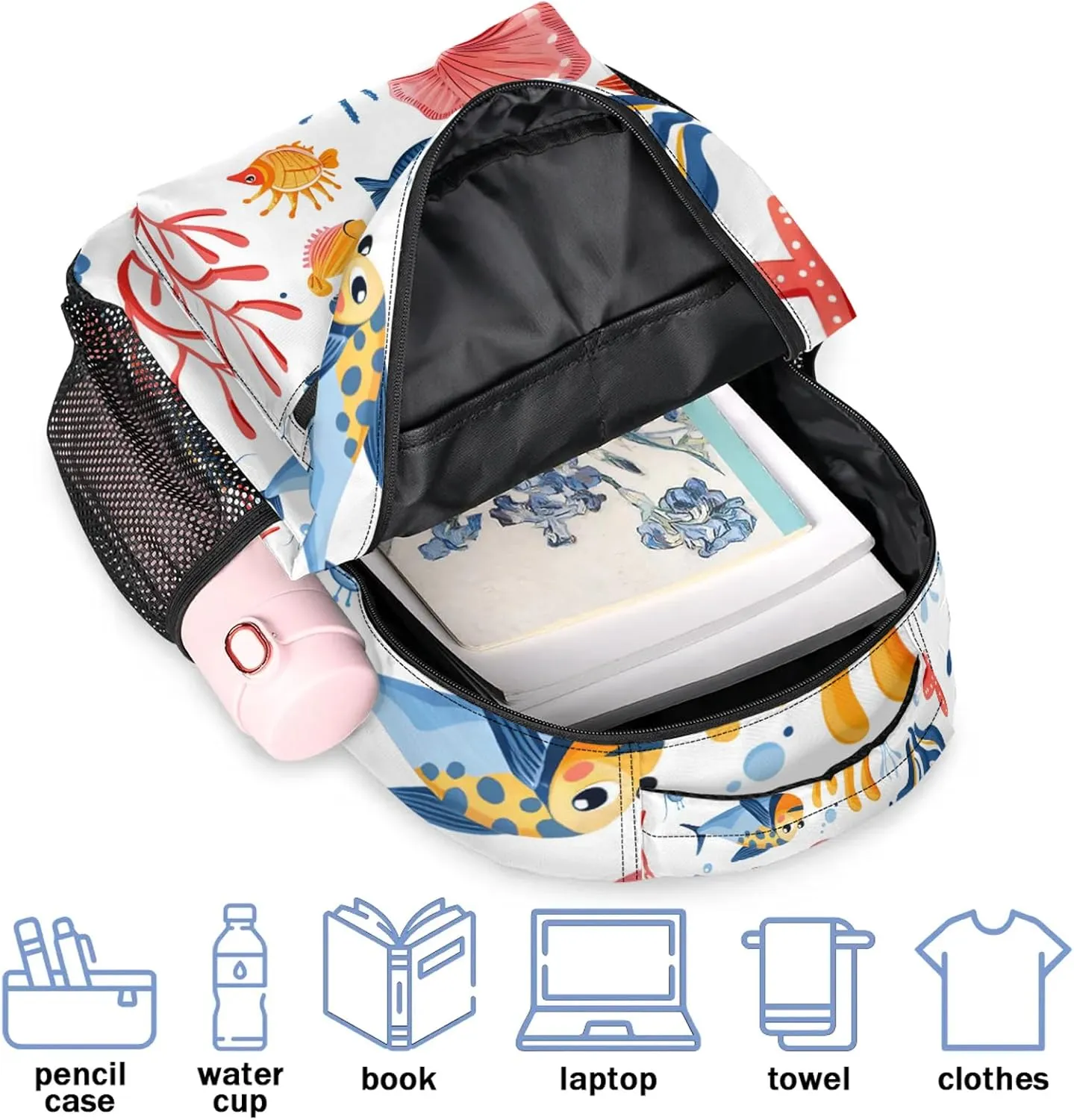 Backpack Marine Tropical Fish Book Bags Laptop Backpacks Lightweight Multipurpose Daypack for Men Women Travel Hiking