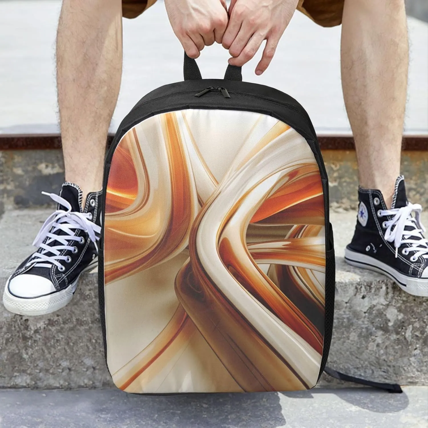 Backpack Orange White Lines Travel Casual Laptop Backpack 17 inch Waterproof Hiking Daypack for Men Women