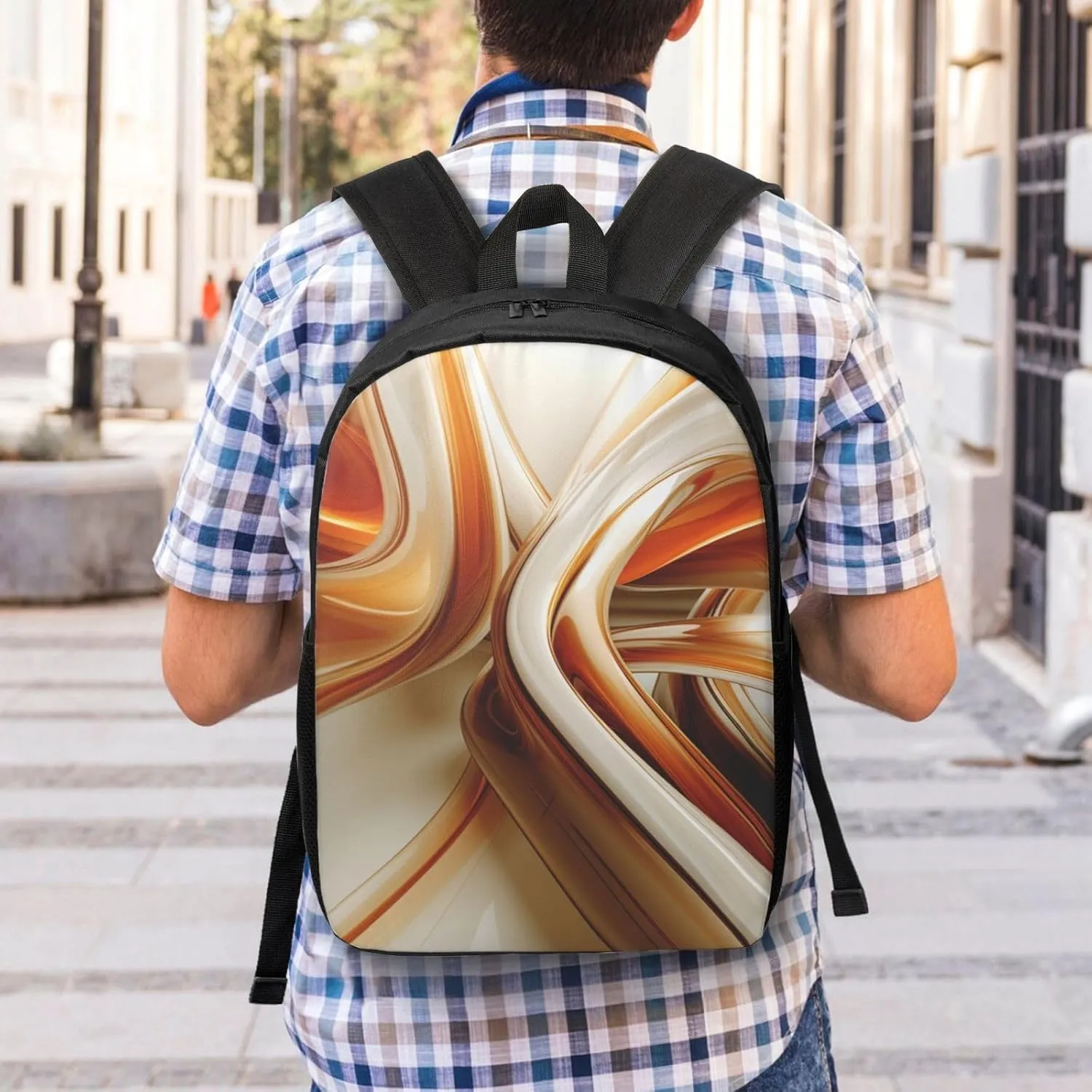Backpack Orange White Lines Travel Casual Laptop Backpack 17 inch Waterproof Hiking Daypack for Men Women