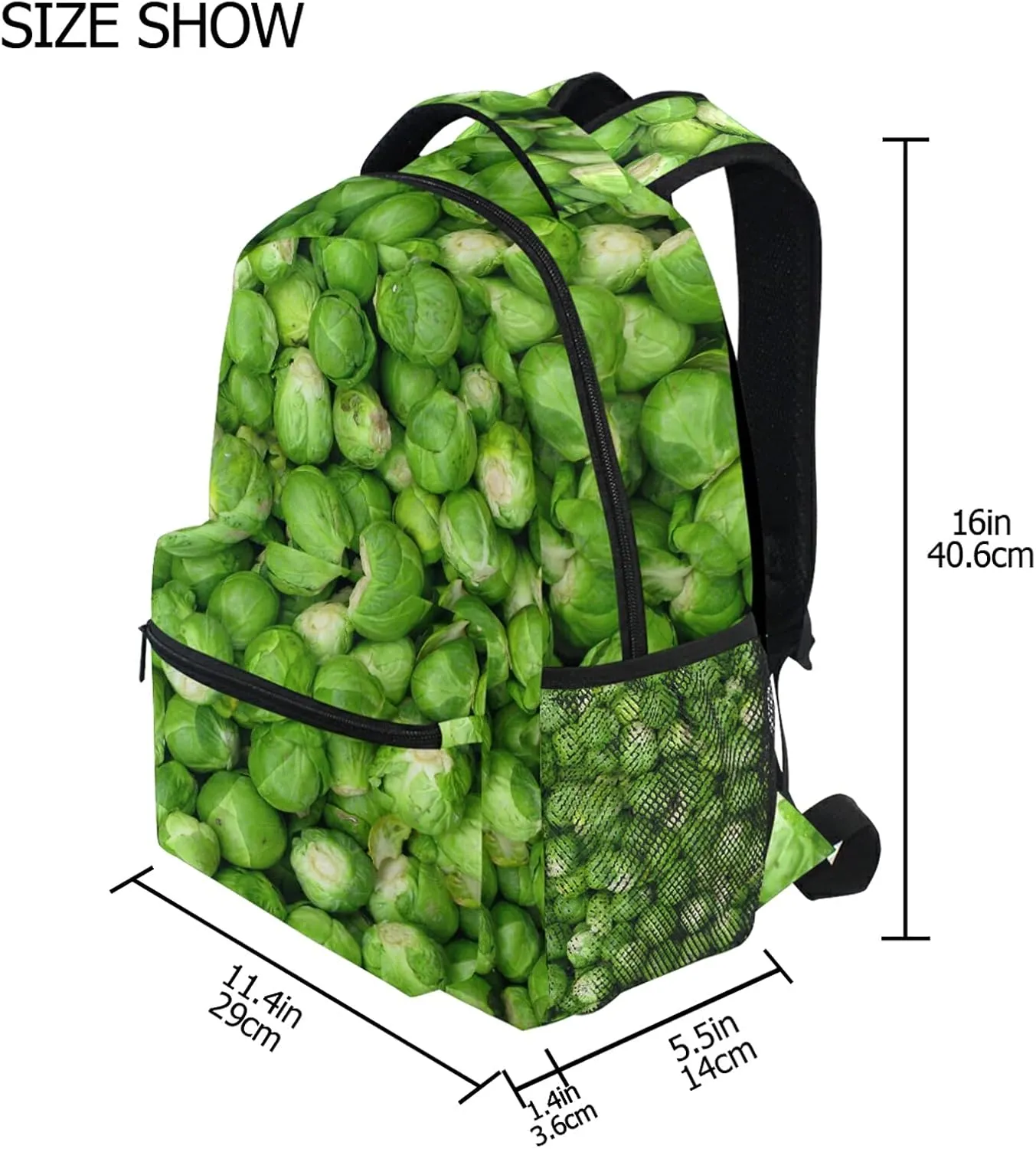 Backpack Travel Green Brussel Sprout Vegetables School Bookbags Shoulder Laptop Daypack College Bag for Womens Mens Boys Girls