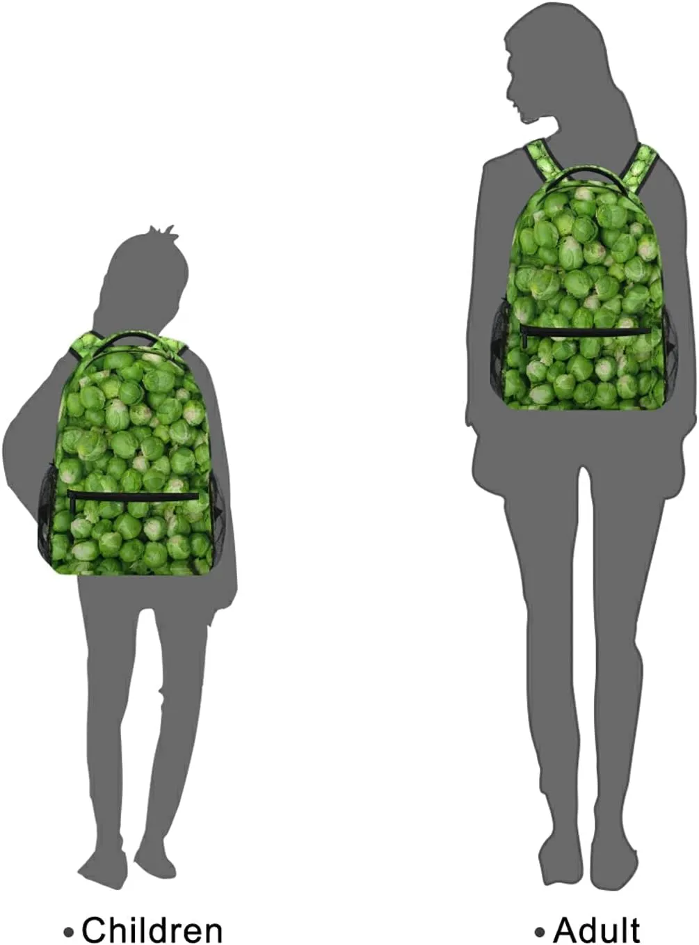 Backpack Travel Green Brussel Sprout Vegetables School Bookbags Shoulder Laptop Daypack College Bag for Womens Mens Boys Girls