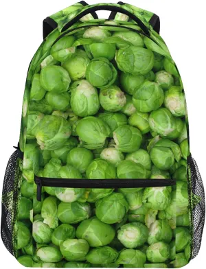 Backpack Travel Green Brussel Sprout Vegetables School Bookbags Shoulder Laptop Daypack College Bag for Womens Mens Boys Girls