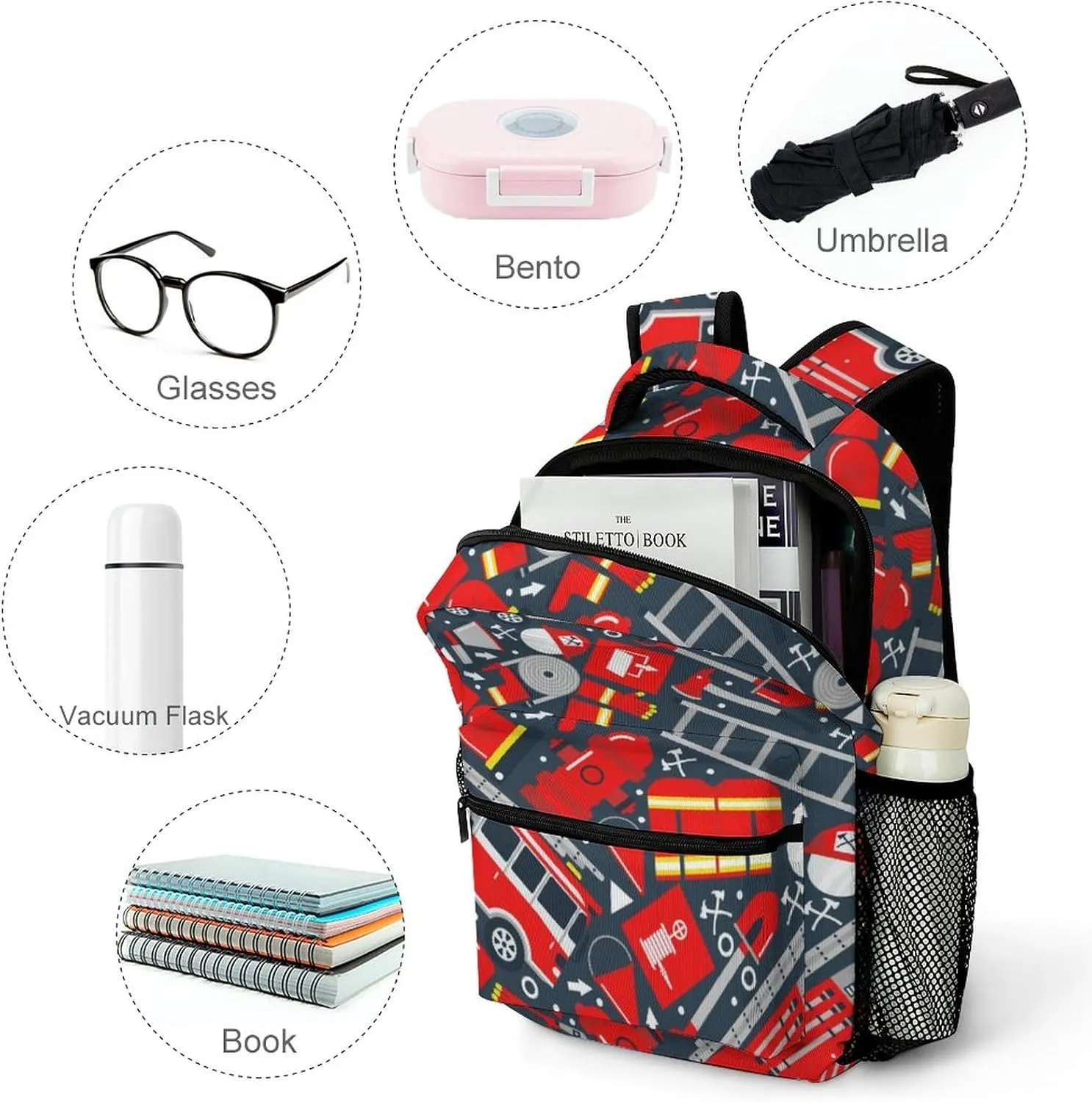Backpack with Chest Strap Fire Truck Hydrant Lightweight Casual Daypack Flame Danger Travel Computer Notebooks Bag for Men Women