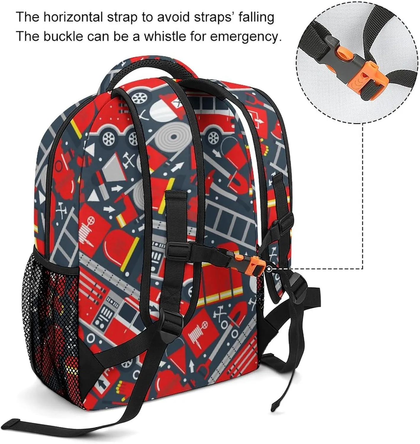 Backpack with Chest Strap Fire Truck Hydrant Lightweight Casual Daypack Flame Danger Travel Computer Notebooks Bag for Men Women