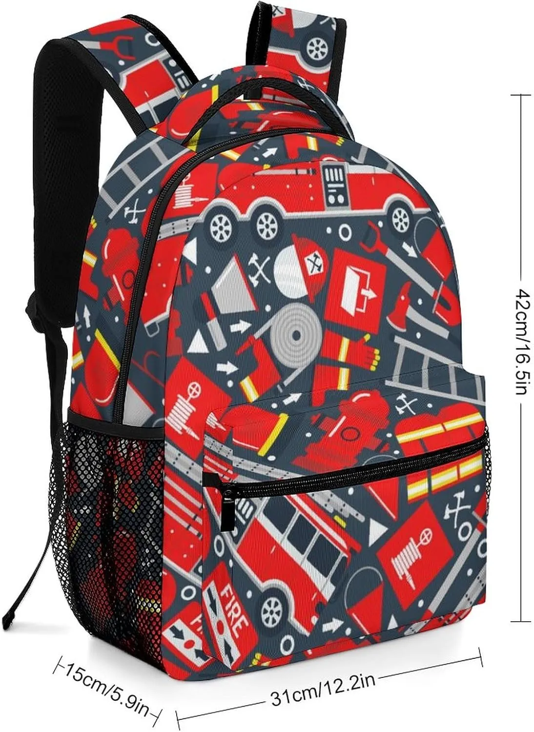 Backpack with Chest Strap Fire Truck Hydrant Lightweight Casual Daypack Flame Danger Travel Computer Notebooks Bag for Men Women