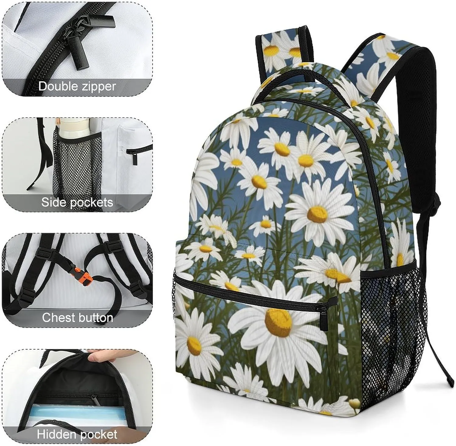 Backpacks Camomile Pattern Travel Bag Laptop Backpack Casual Daypack for Weekender Business Hiking