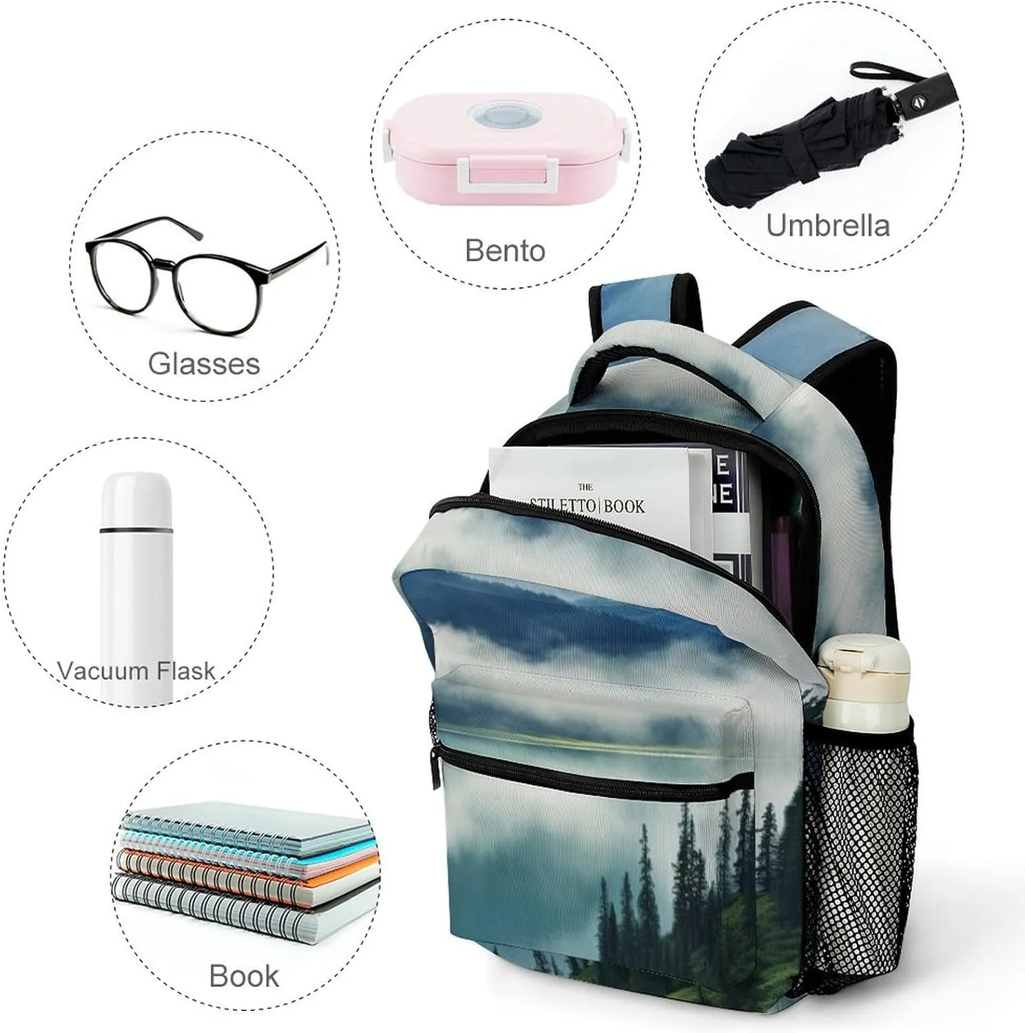 Backpacks Foggy Mountains Landscape Travel Bag Laptop Backpack Casual Daypack for Weekender Business Hiking