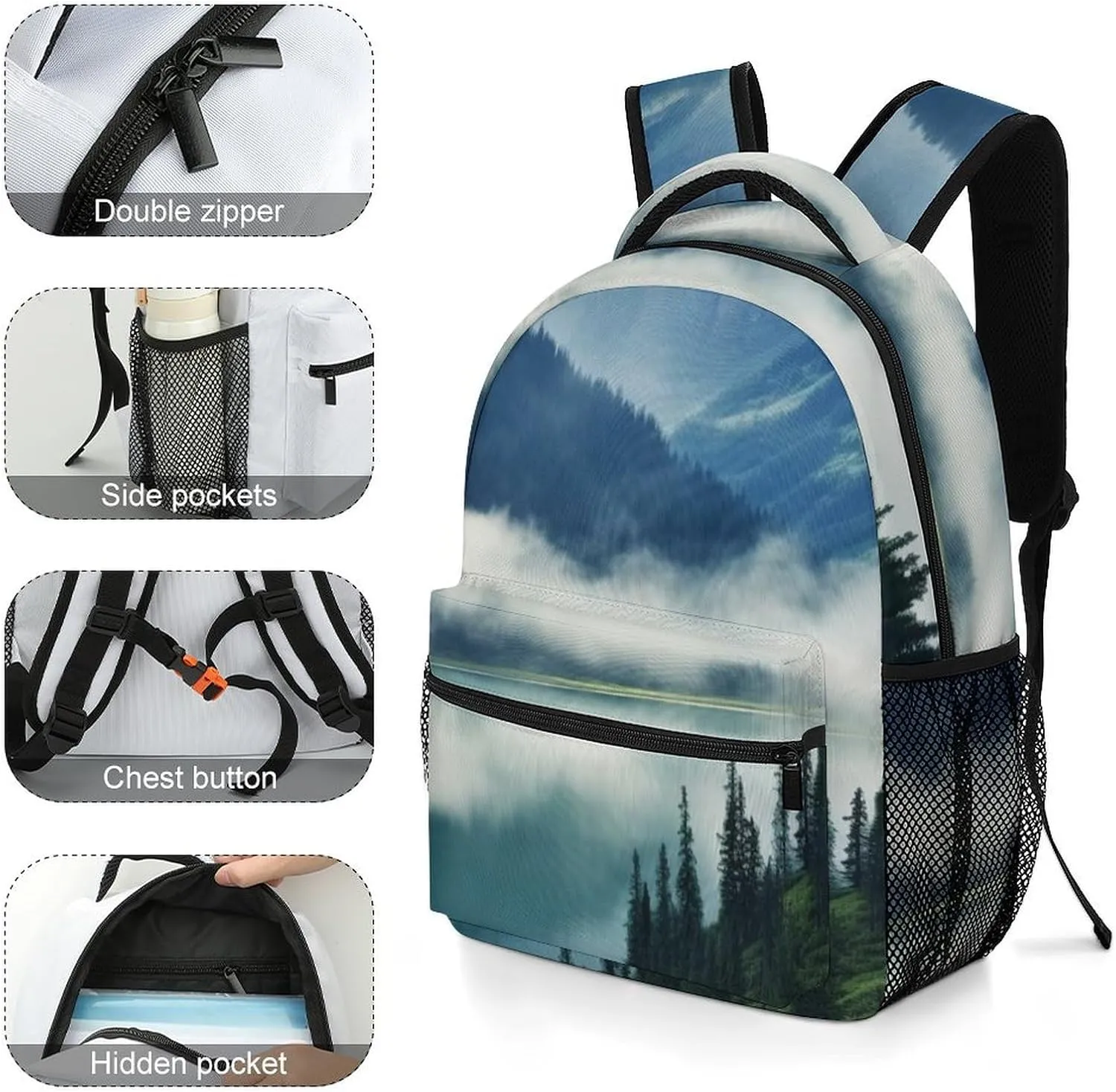 Backpacks Foggy Mountains Landscape Travel Bag Laptop Backpack Casual Daypack for Weekender Business Hiking