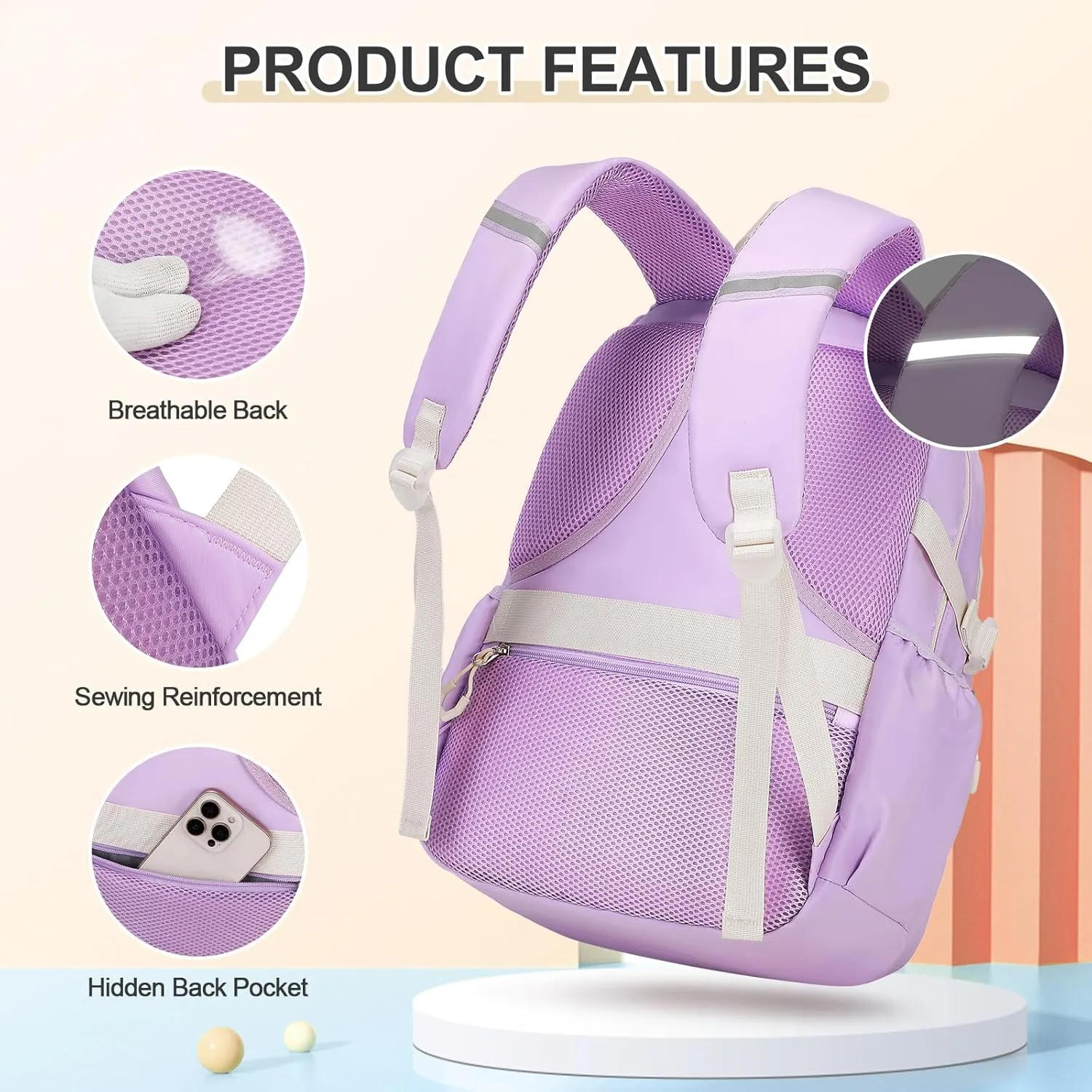 Backpacks for Girls, 3PCS School Backpack with Lunch Box Pencil Pouch for Teen Girls Kids Elementary Primary Middle High College Daypack School bag Bookbag Set（Purple）