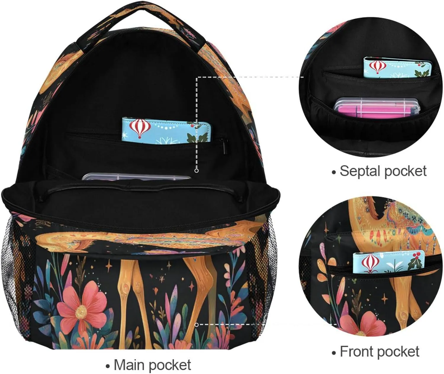 Backpacks for Men and Women Fashion Travel Laptop Backpack with Chest Strap for College Work Cartoon Camel Black