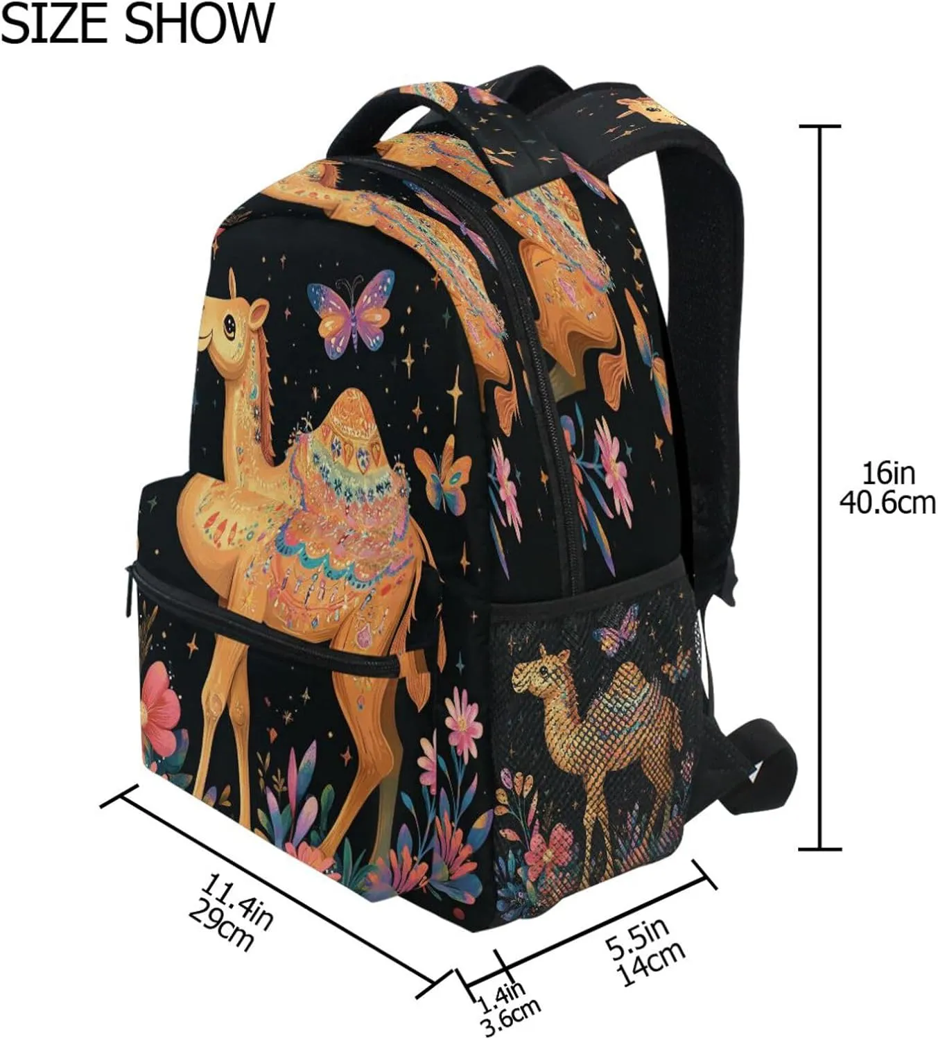 Backpacks for Men and Women Fashion Travel Laptop Backpack with Chest Strap for College Work Cartoon Camel Black