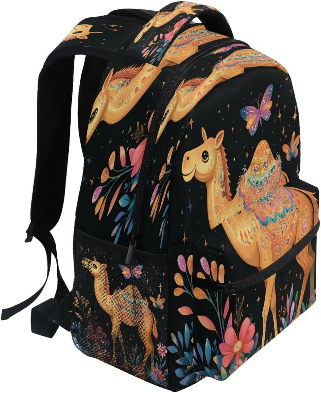 Backpacks for Men and Women Fashion Travel Laptop Backpack with Chest Strap for College Work Cartoon Camel Black
