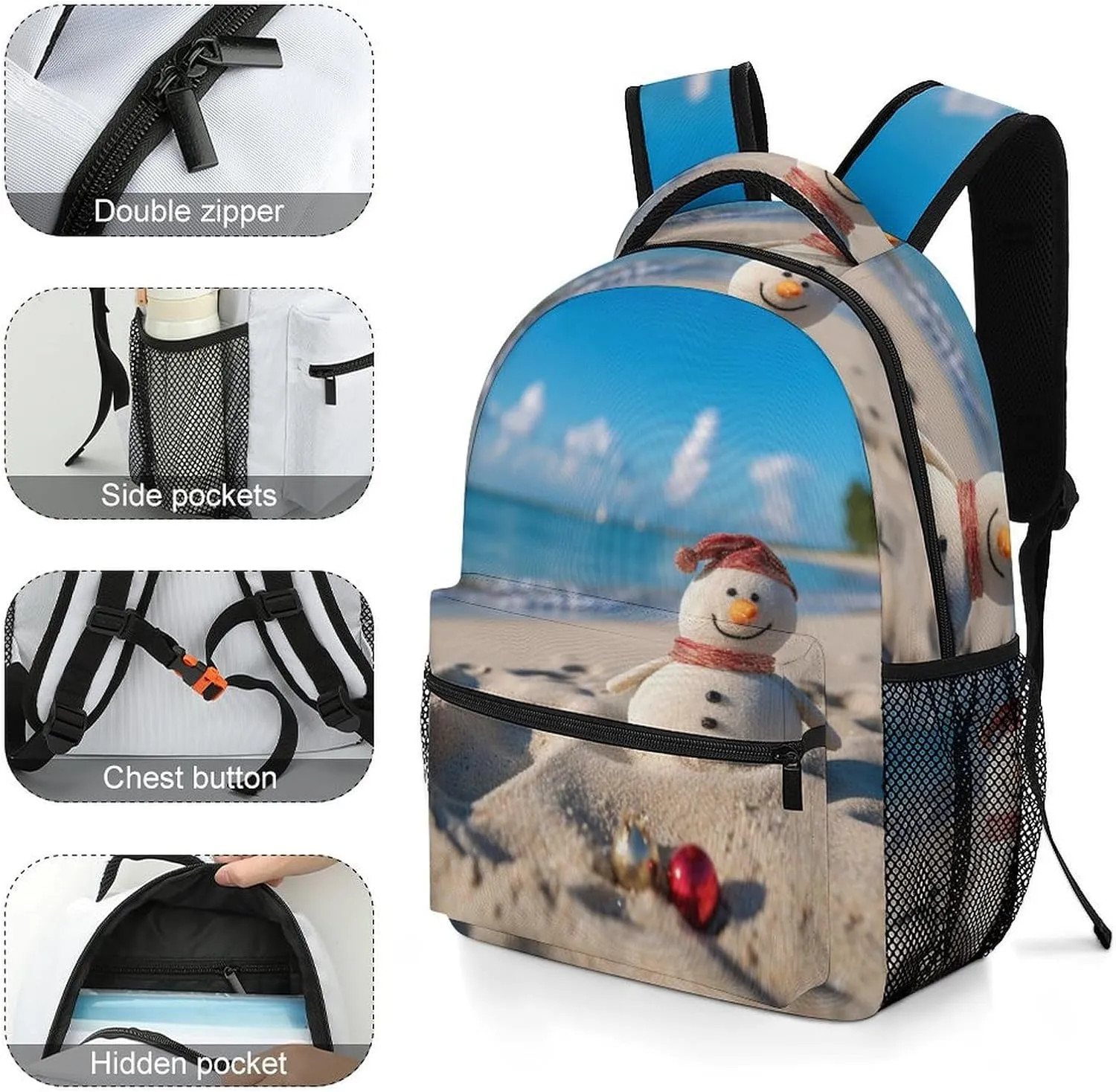 Backpacks Sand Snowman On Beach Travel Bag Laptop Backpack Casual Daypack for Weekender Business Hiking