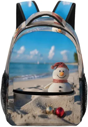 Backpacks Sand Snowman On Beach Travel Bag Laptop Backpack Casual Daypack for Weekender Business Hiking