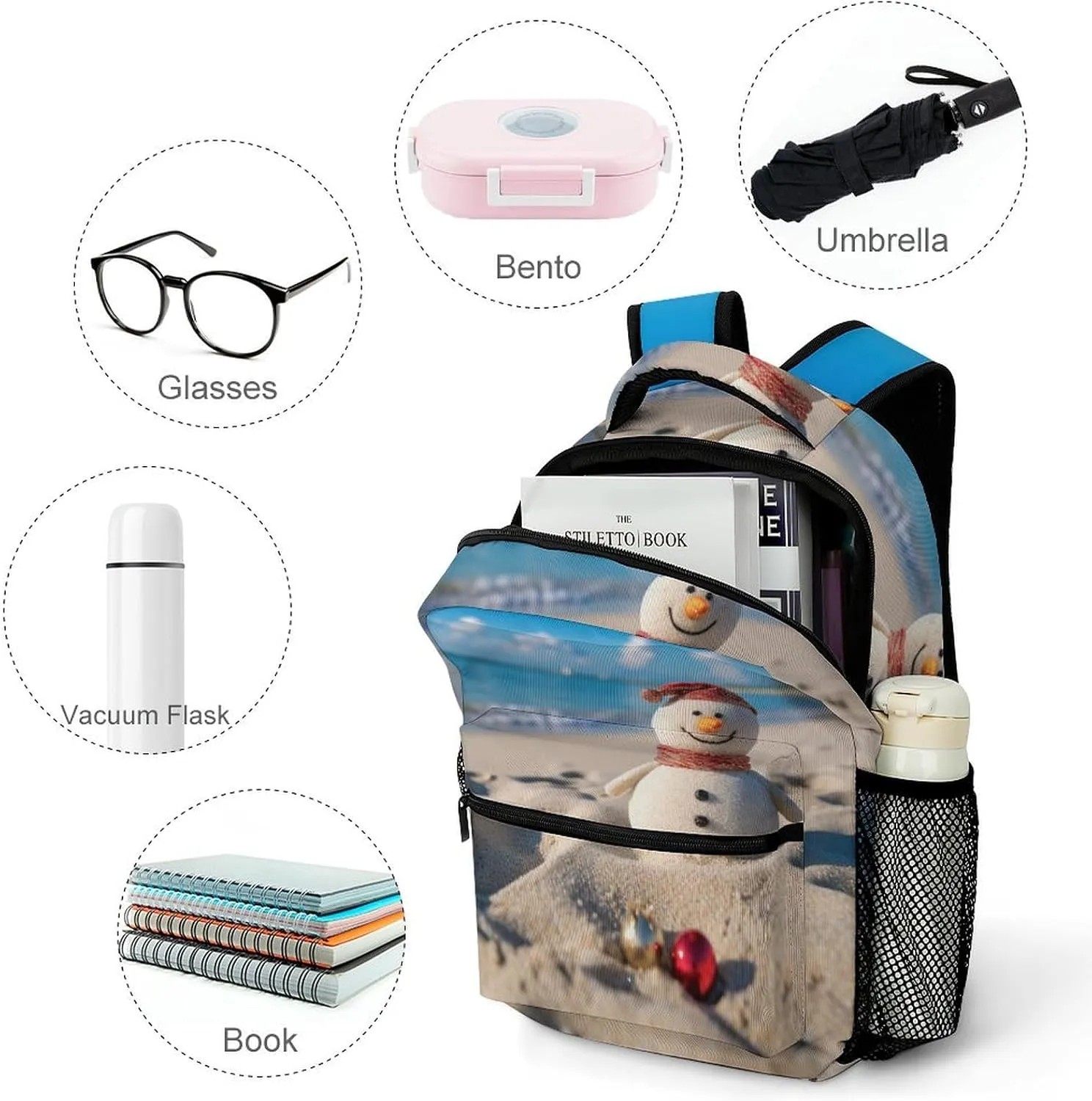 Backpacks Sand Snowman On Beach Travel Bag Laptop Backpack Casual Daypack for Weekender Business Hiking