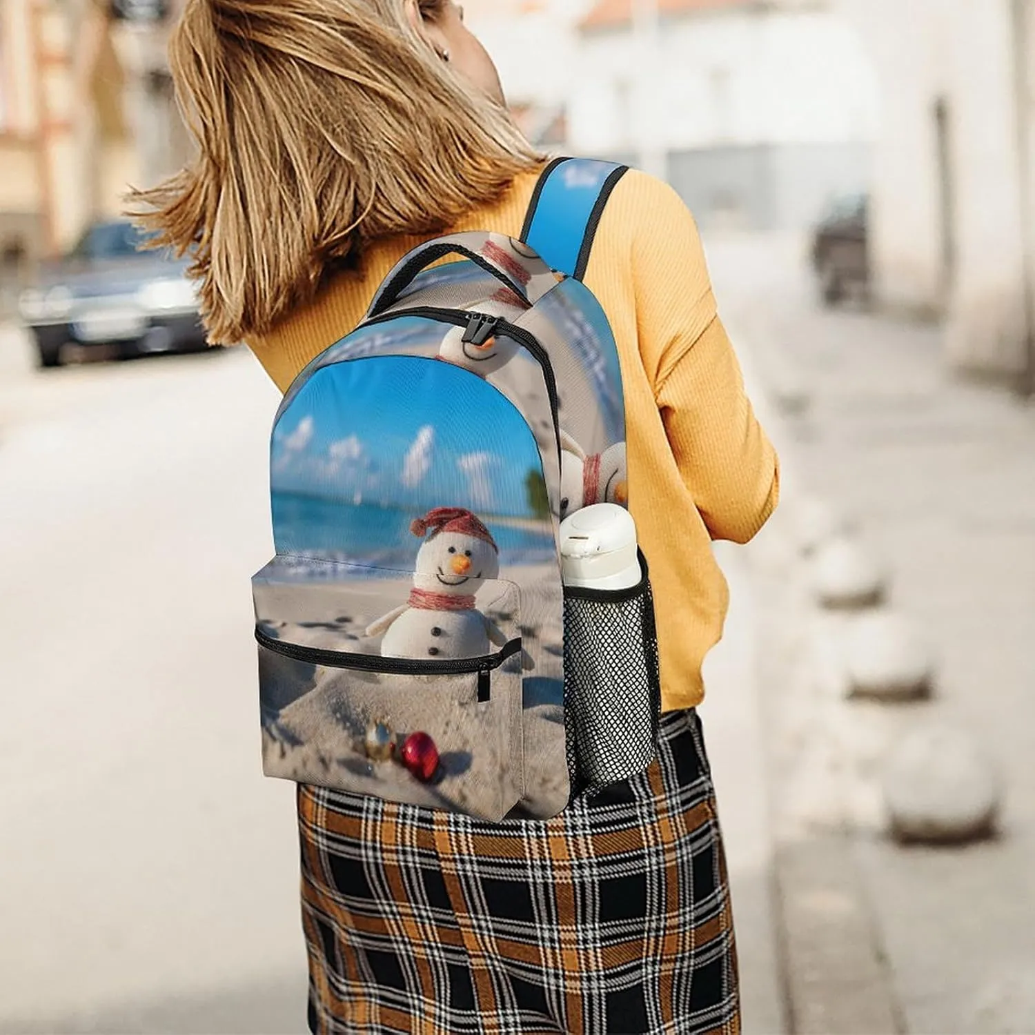 Backpacks Sand Snowman On Beach Travel Bag Laptop Backpack Casual Daypack for Weekender Business Hiking
