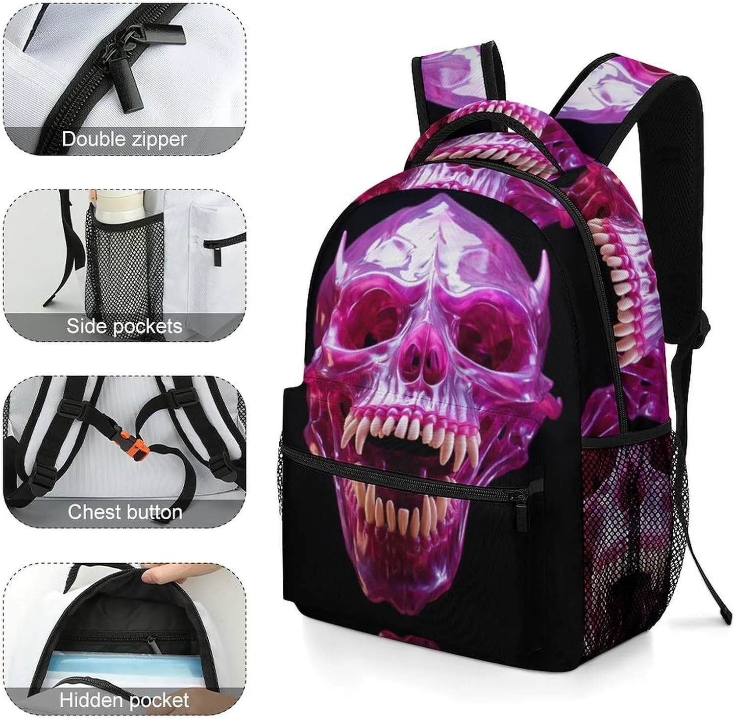 Backpacks Skull Open Mouth Travel Bag Laptop Backpack Casual Daypack for Weekender Business Hiking