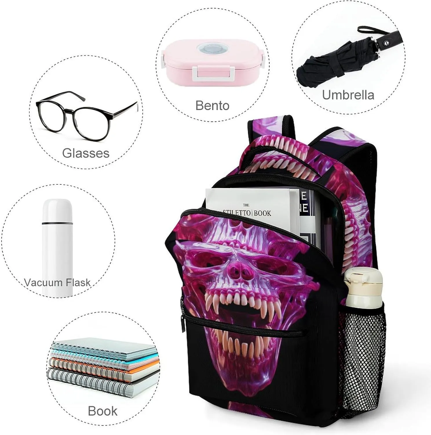 Backpacks Skull Open Mouth Travel Bag Laptop Backpack Casual Daypack for Weekender Business Hiking