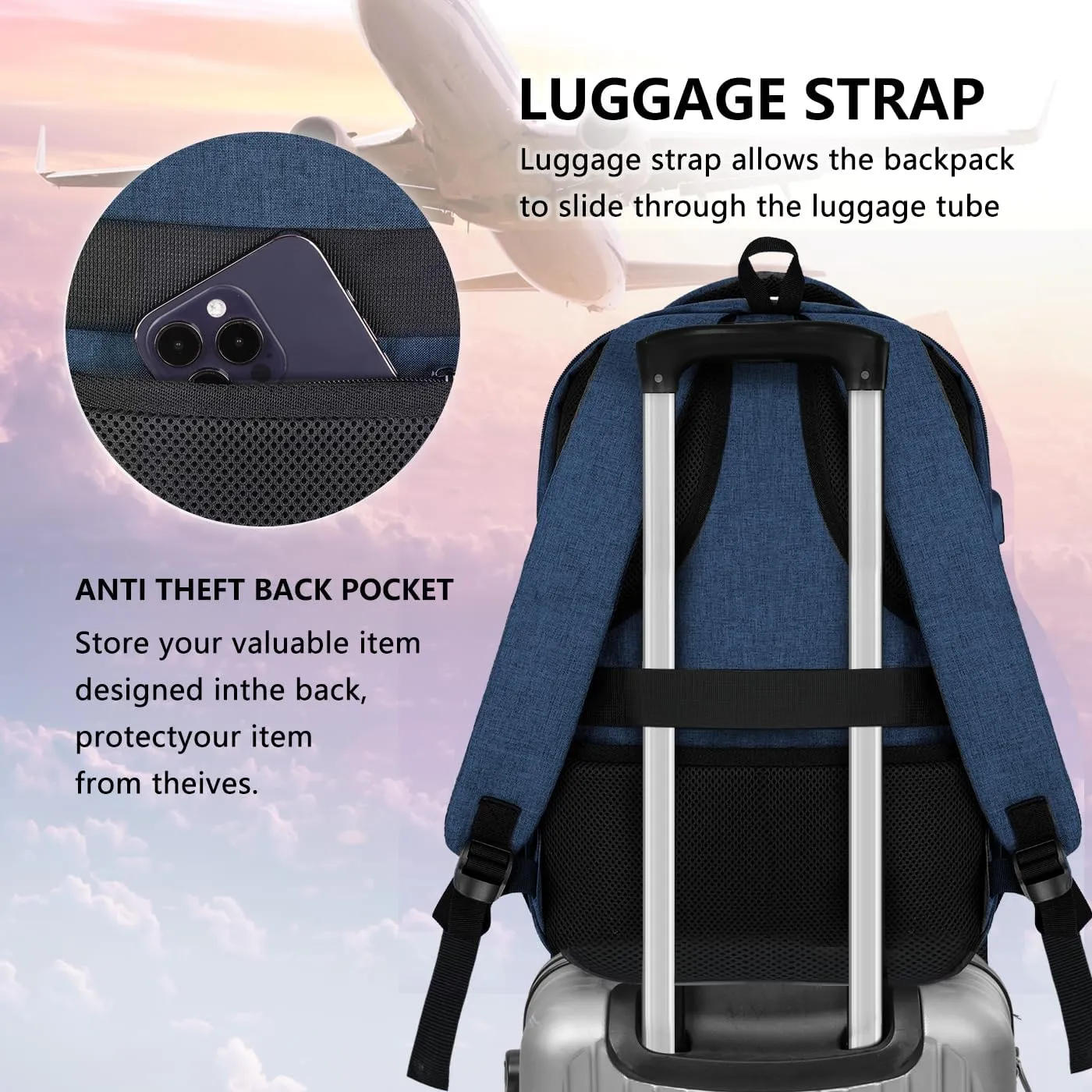 Backpck for Men Women, School backpacks for Teen Boys, 15.6 inch Laptop Back Packs with USB Charger Port, Mochilas for Business, College Blue