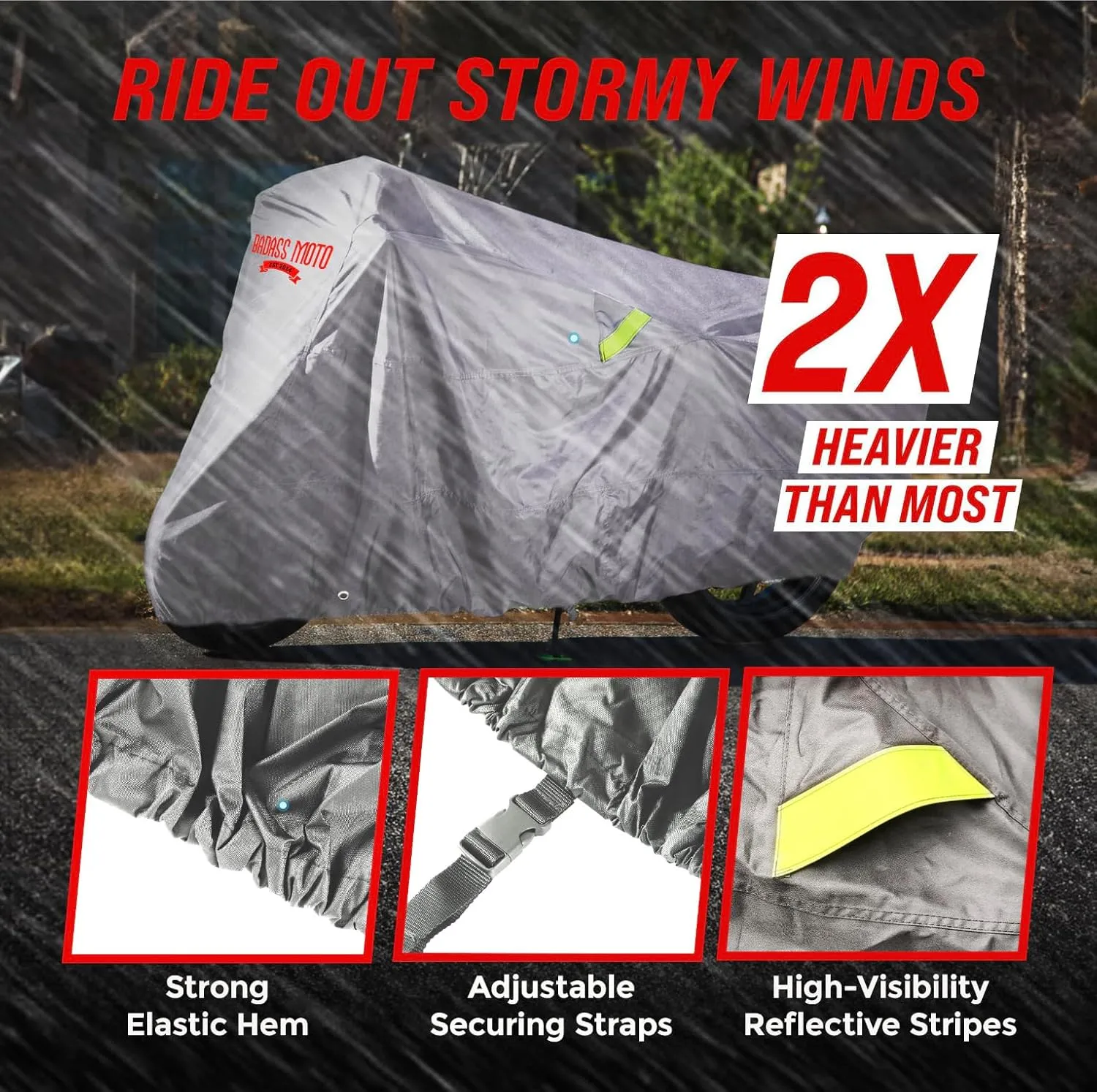 Badass Moto Scooter Cover Waterproof Outdoor Fits Vespa Covers, Accessories, Ruckus Moped Cover, Yamaha Zuma, Fits Honda Super Cub, Metropolitan, Primavera. Heavy Duty Sun Protection for 50-300cc Gray