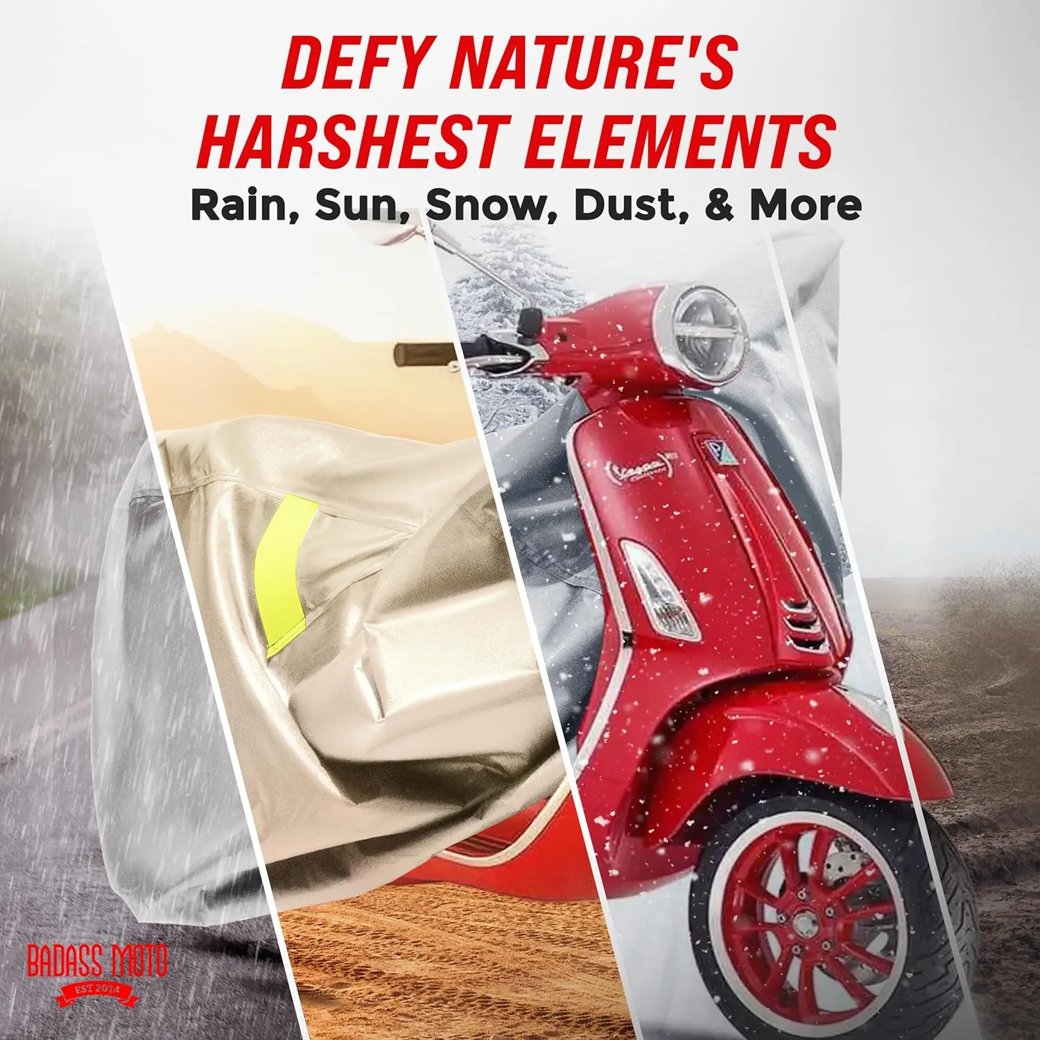 Badass Moto Scooter Cover Waterproof Outdoor Fits Vespa Covers, Accessories, Ruckus Moped Cover, Yamaha Zuma, Fits Honda Super Cub, Metropolitan, Primavera. Heavy Duty Sun Protection for 50-300cc Gray