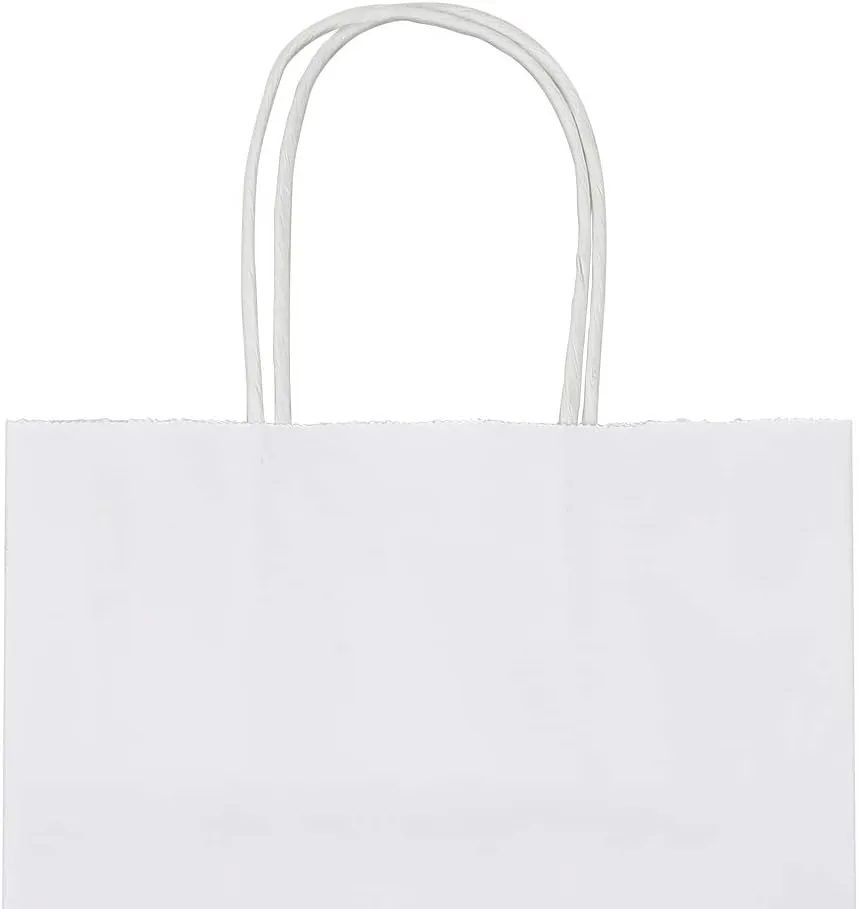 bagmad 50 Pack Sturdy Medium White Gift Paper Bags with Handles Bulk, Kraft Bags 8x4.75x10 Inch, Craft Grocery Shopping Retail Party Favors Wedding Business Sacks (White, 50pcs)