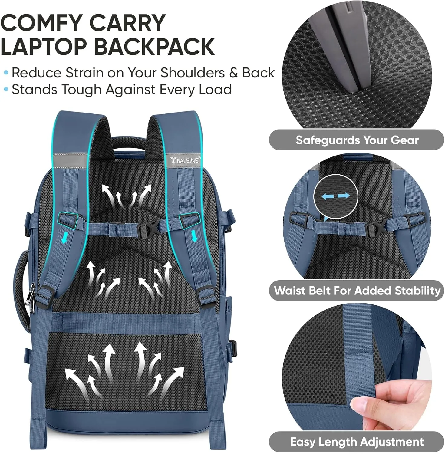 BALEINE Travel Backpack for Women Men, Large Sturdy Carry On Laptop Backpack Gifts for Business, Casual, Weekender, Hiking (XL, Dusty Blue)