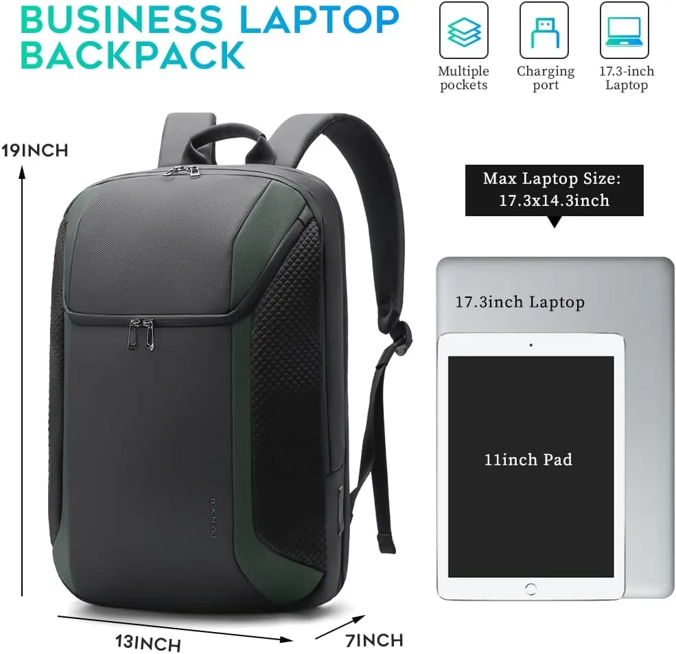 BANGE Smart Business Laptop Backpack Waterproof can fit 15.6-17.3 Inch Laptop with 3.0 USB charging port for men and women