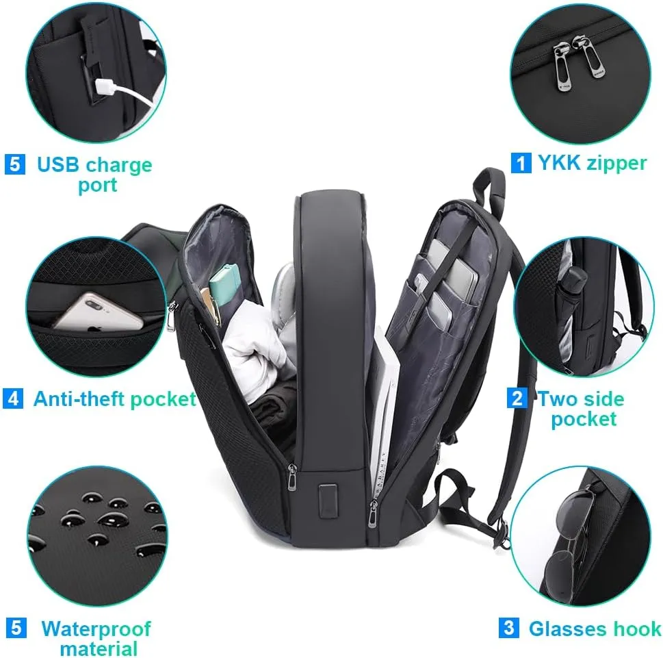 BANGE Smart Business Laptop Backpack Waterproof can fit 15.6-17.3 Inch Laptop with 3.0 USB charging port for men and women