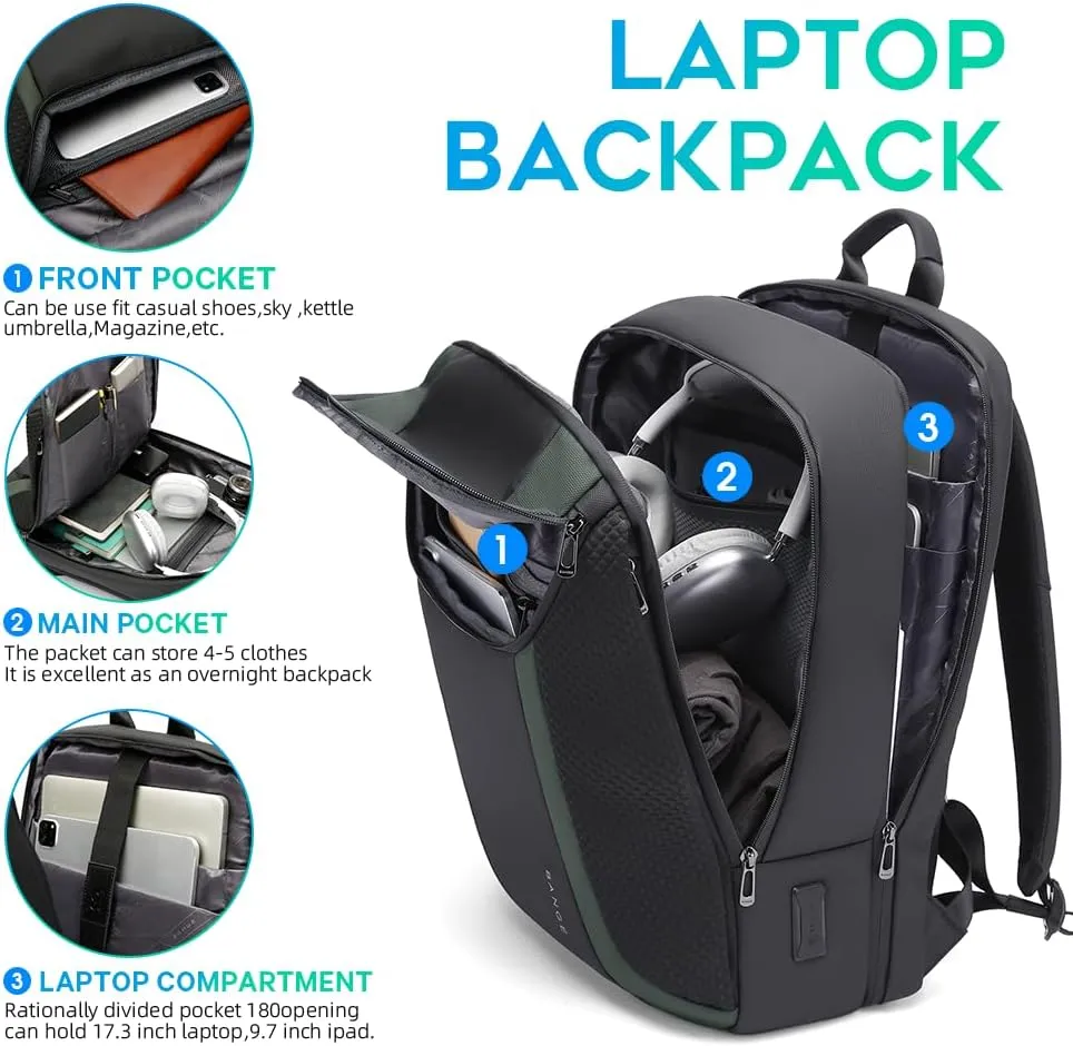 BANGE Smart Business Laptop Backpack Waterproof can fit 15.6-17.3 Inch Laptop with 3.0 USB charging port for men and women