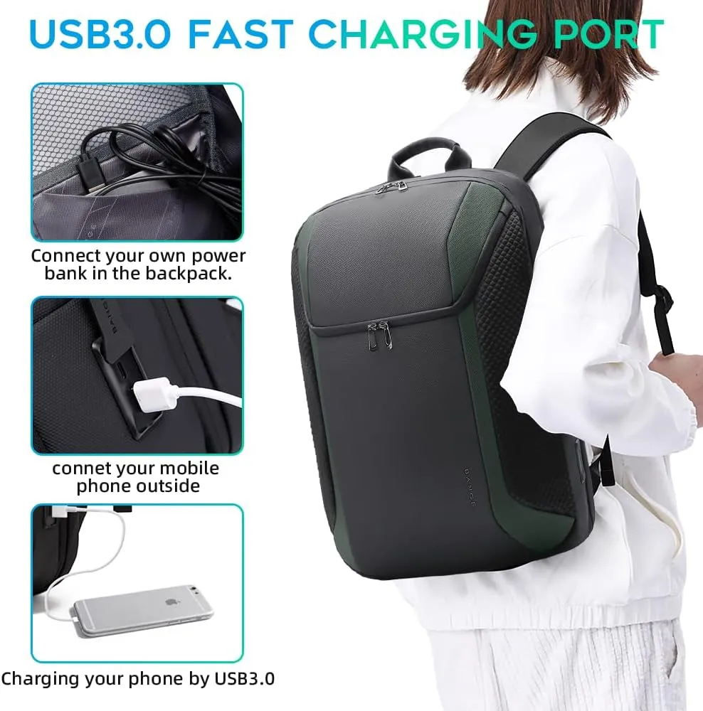 BANGE Smart Business Laptop Backpack Waterproof can fit 15.6-17.3 Inch Laptop with 3.0 USB charging port for men and women