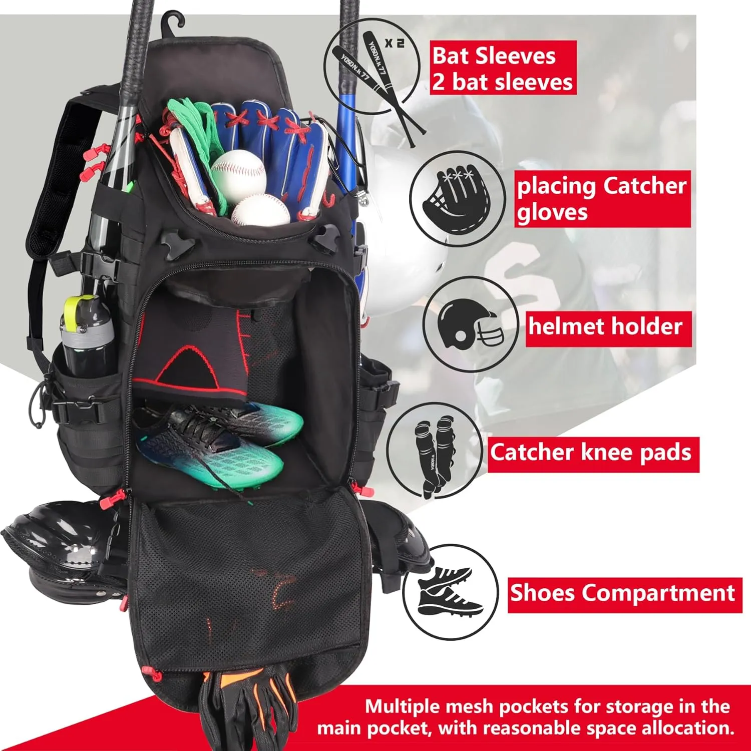Baseball Backpack Bag Adult Softball Equipment Bag Sport Backpack for Men TBall Basketball Pack Patches