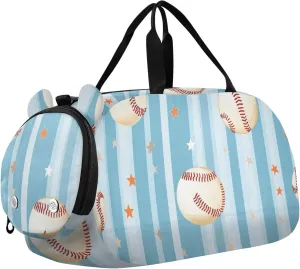 Baseball Blue Gym Duffel Bag with Shoes Compartment Lightweight Overnight Travel Weekender Tote for Travel, Sports, Fitness & Workout