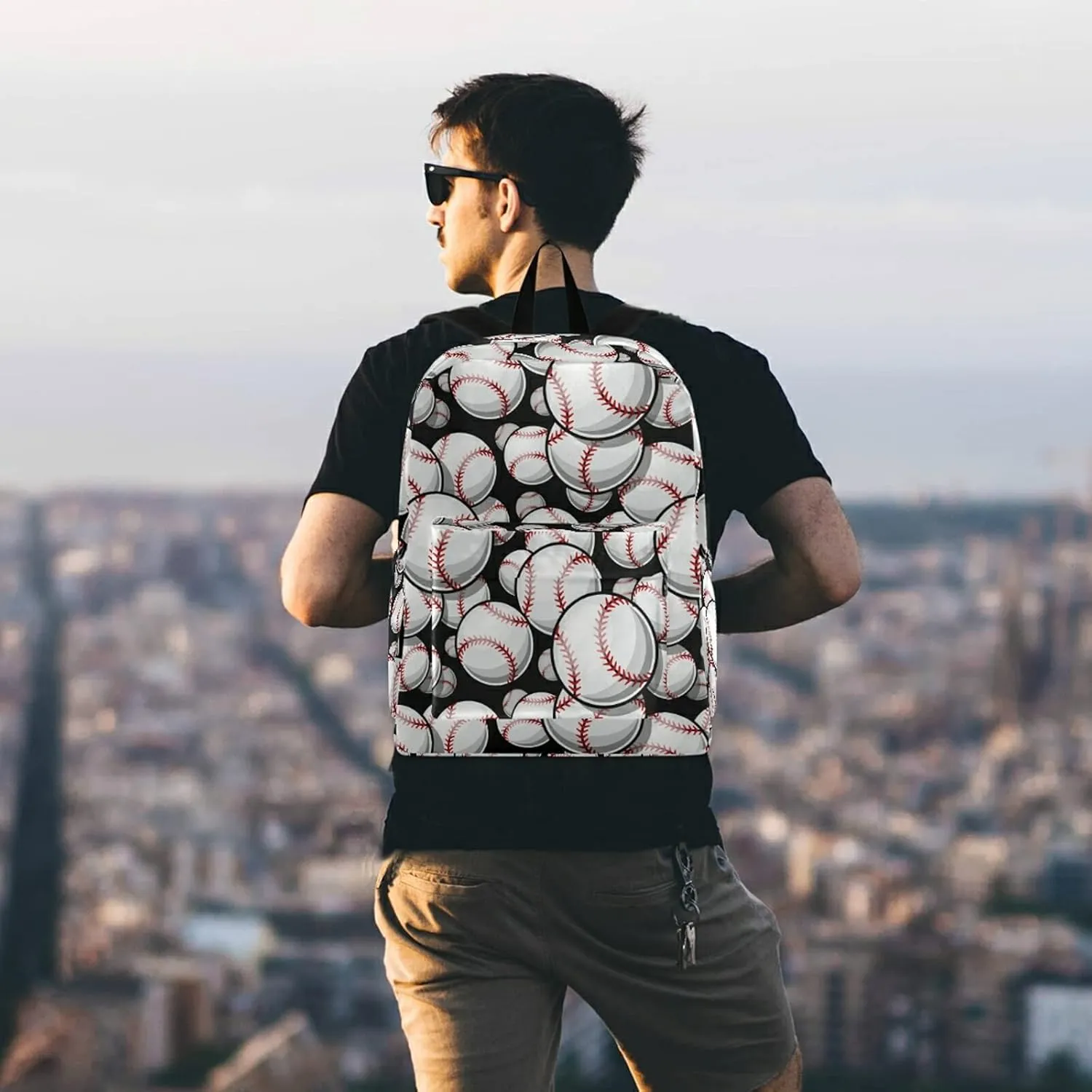 Baseball Softball Graphics Casual Polyester Computer Backpack Large Daypack for Business Sport Travel School Bookbags