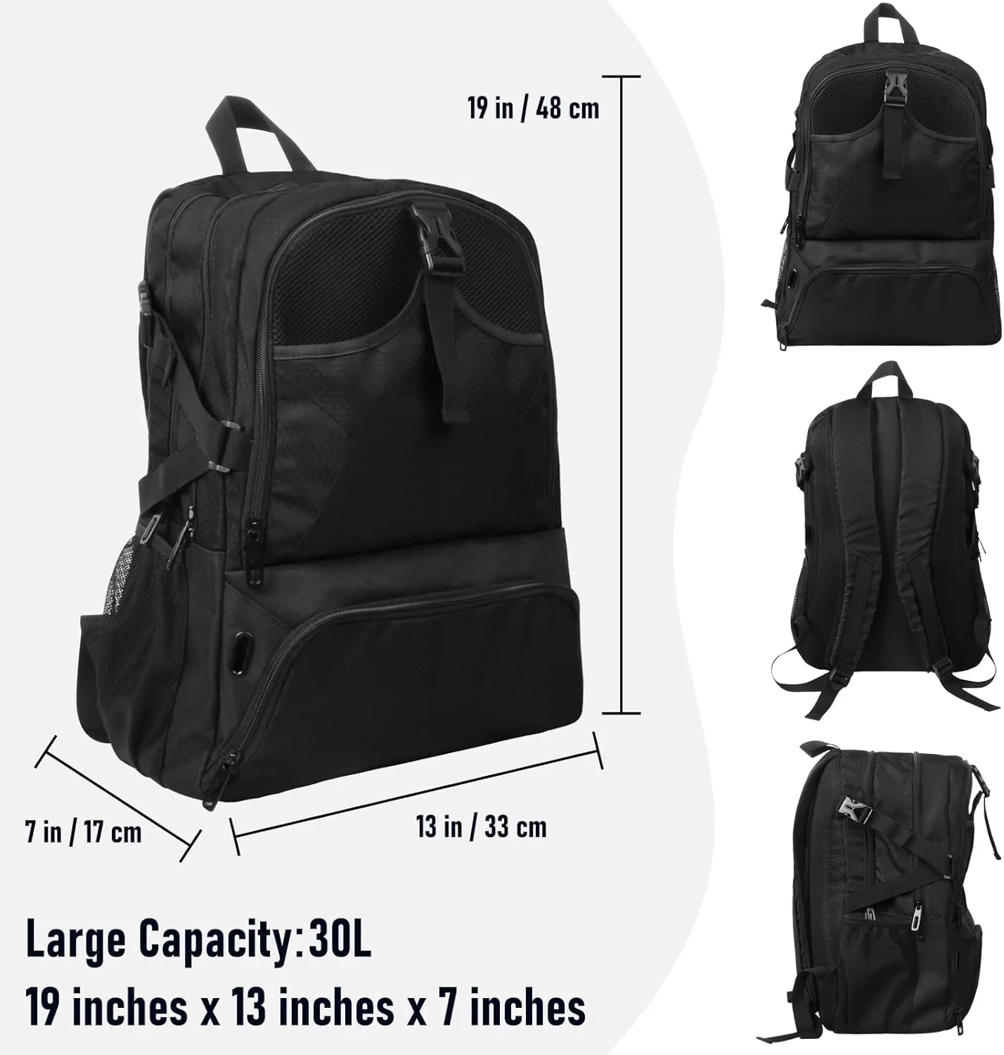 Basketball Backpack, Waterproof basketball bag with Large Shoe and Ball Compartment, Backpack for Women Men, Sports Equipment Bag for Soccer, Volleyball, Gym, Outdoor, Travel, 30L
