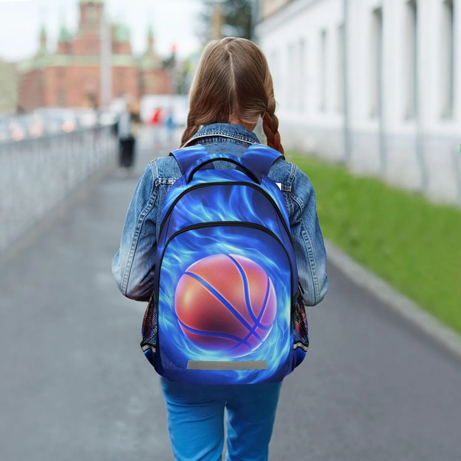 Basketball Blue Fire Backpack for Boys Girls Elementary School Bag Kids Travel Bags Casual Rucksack Laptop Bookbag