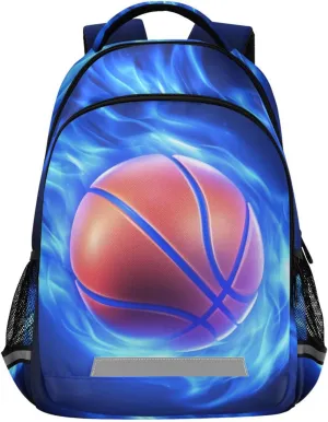 Basketball Blue Fire Backpack for Boys Girls Elementary School Bag Kids Travel Bags Casual Rucksack Laptop Bookbag