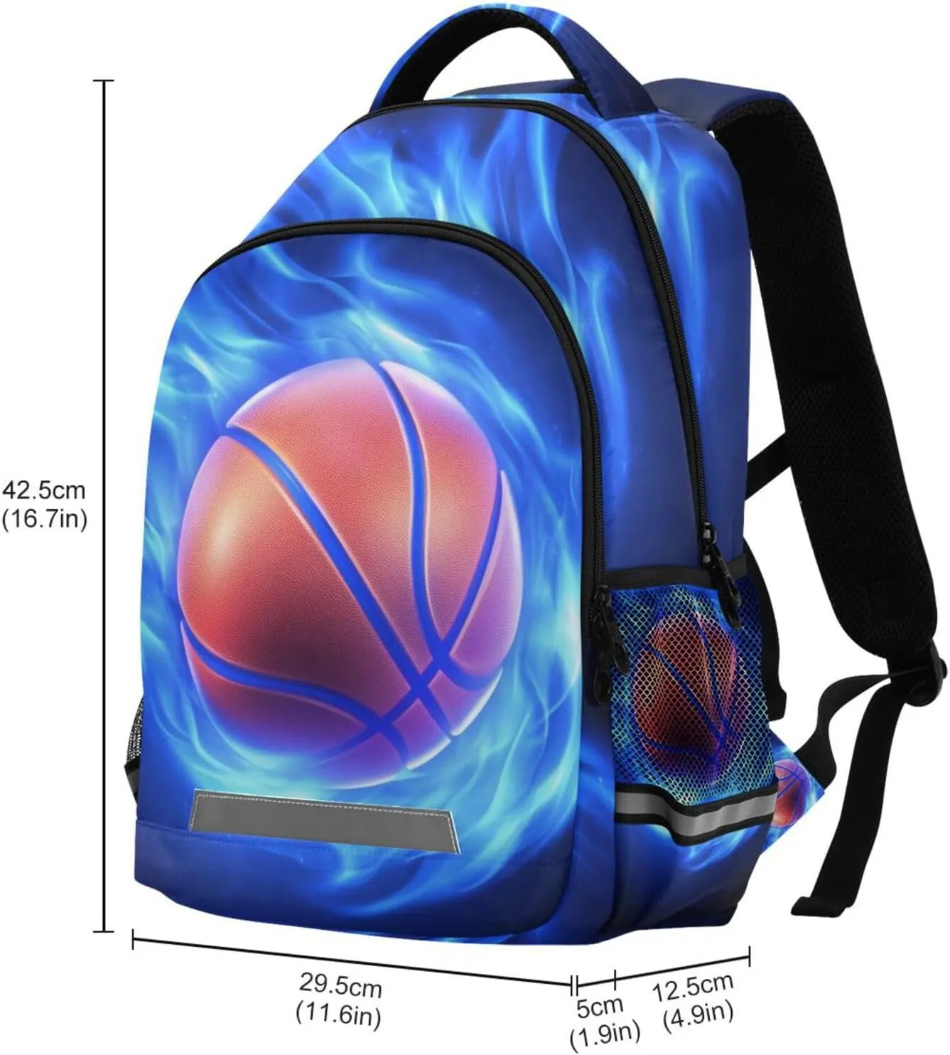 Basketball Blue Fire Backpack for Boys Girls Elementary School Bag Kids Travel Bags Casual Rucksack Laptop Bookbag